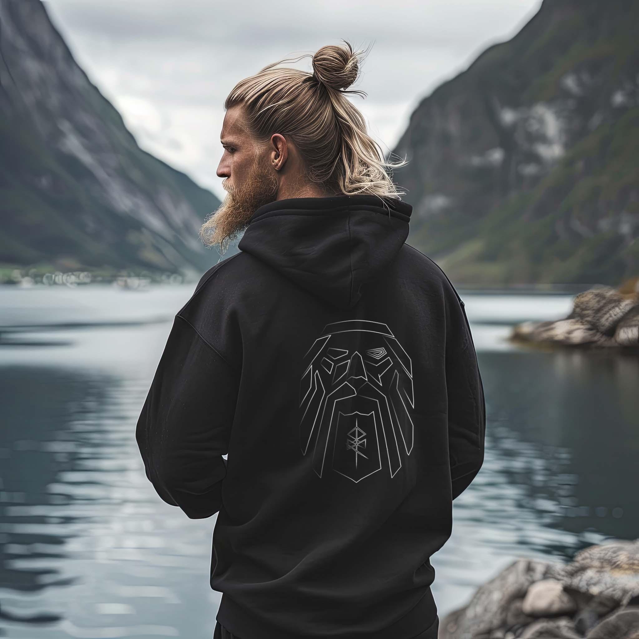 Zip-Hoodie Odin-Darstellung und Binderune – Symbol der Weisheit und Stärke - Nordic Viking Wear