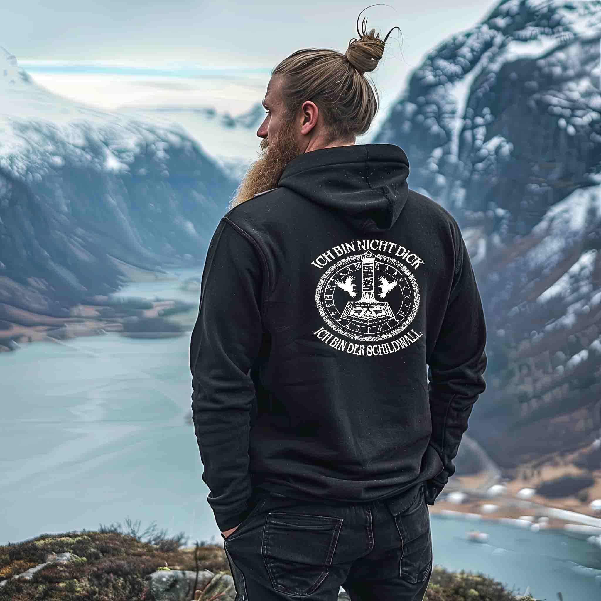 🔥 Zipp-Hoodie „Ich bin nicht dick – Ich bin der Schildwall“ 🔥 - Nordic Viking Wear