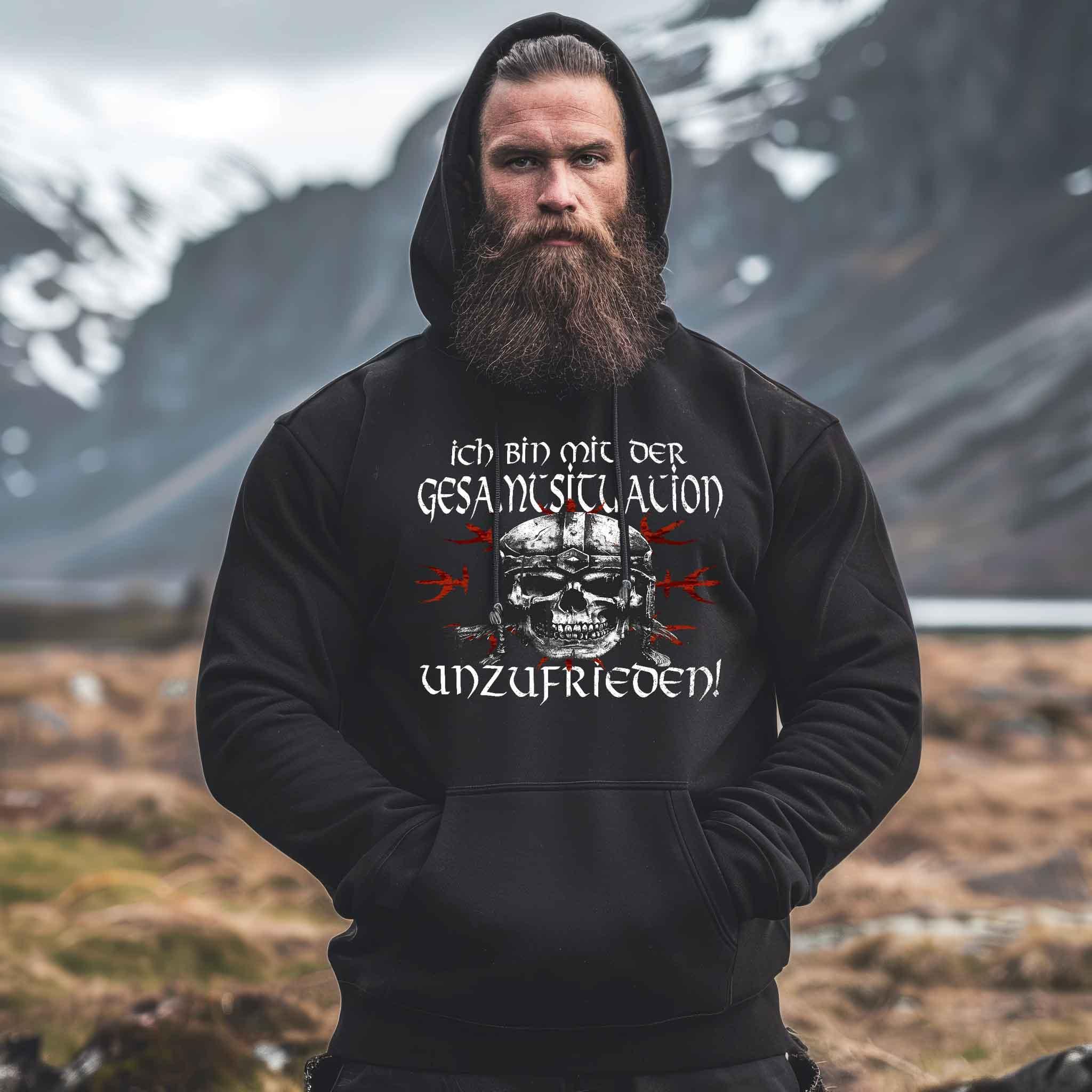 Lustiges Wikinger Hoodie Unzufrieden Skull Helm Of Awe - Unisex Kapuzenpullover Hoodie - Nordic Viking Wear