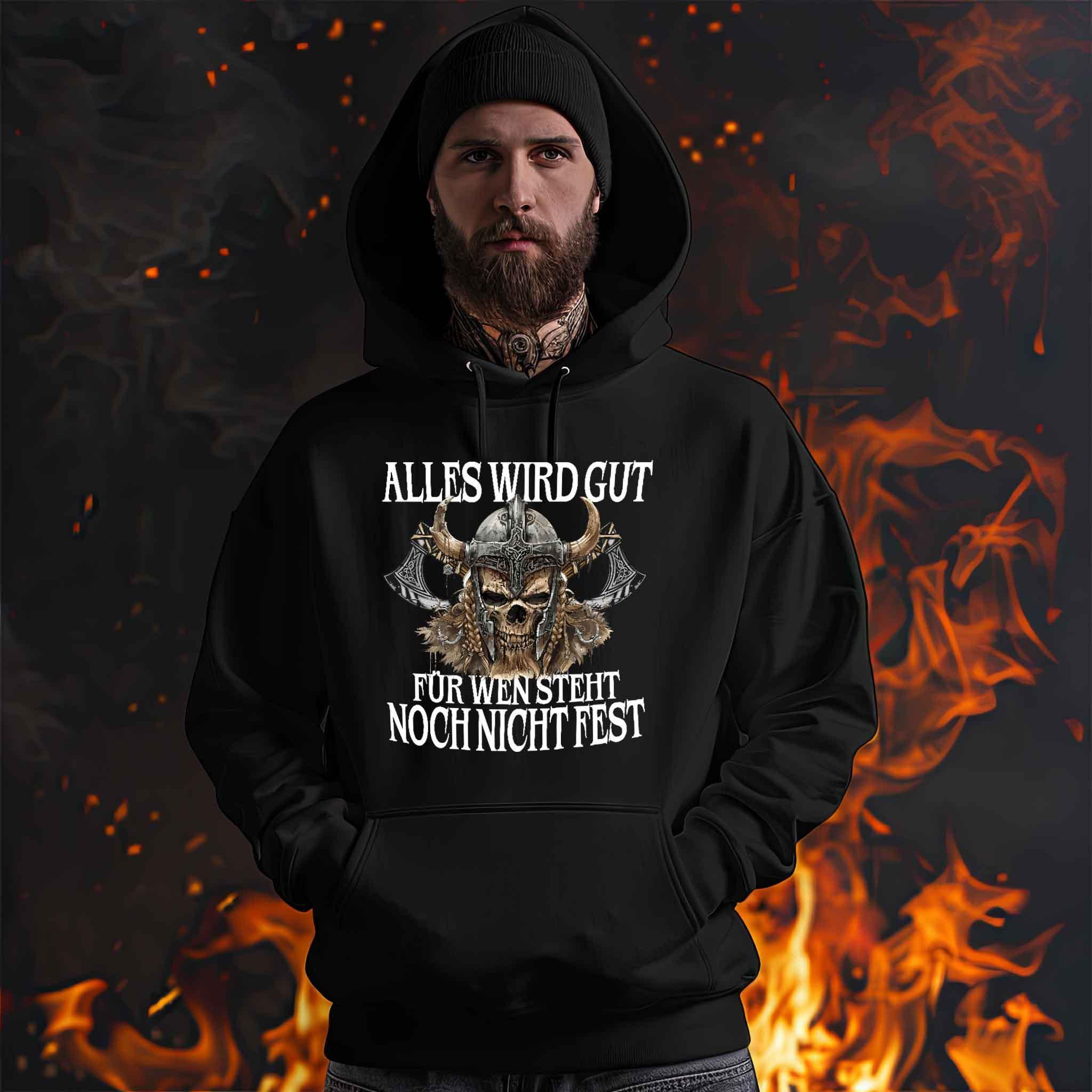 Lustiger Wikinger Hoodie - "Alles wird gut" Spruch mit Wikingerschädel - Nordic Viking Wear