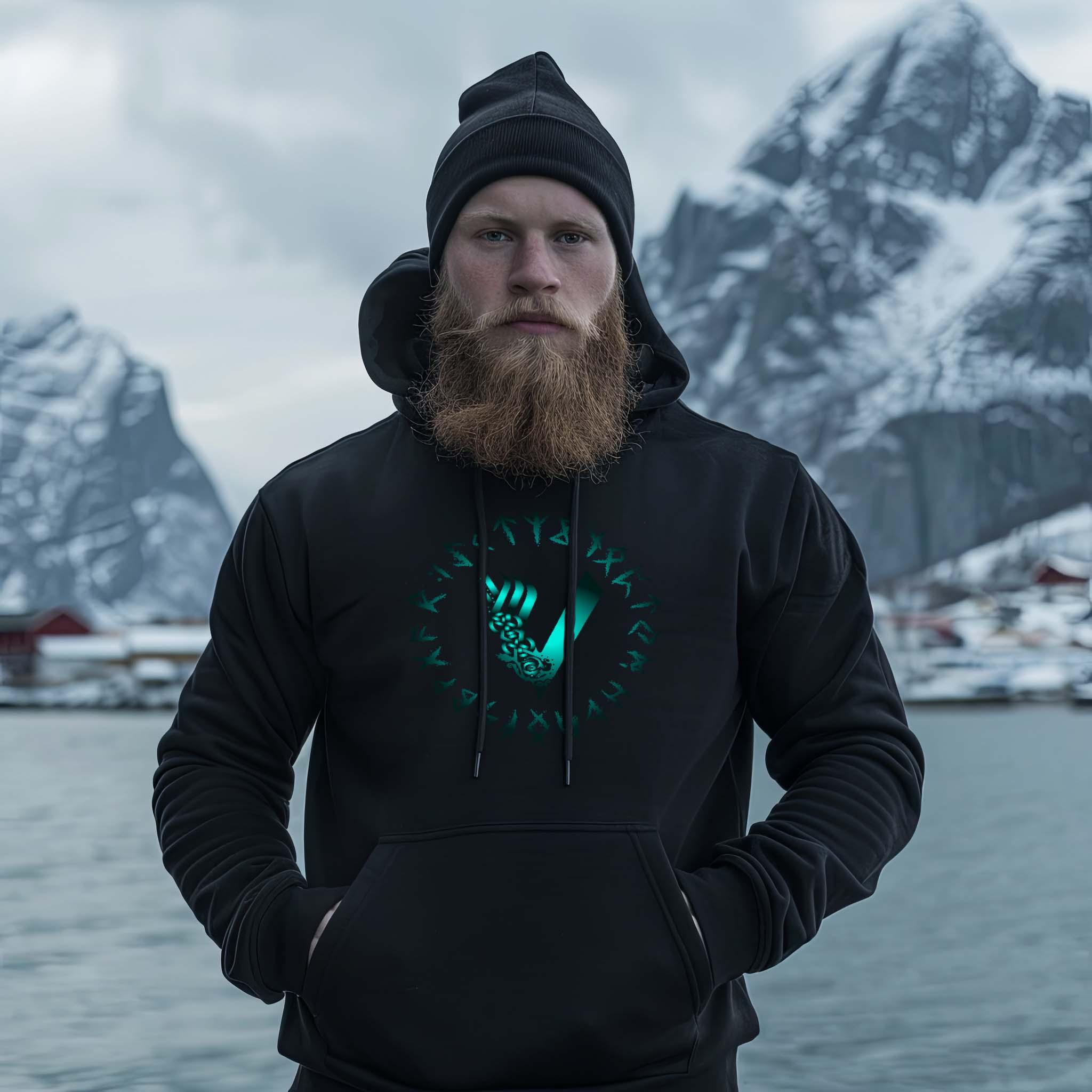 Wikinger-Premium Hoodie mit Runen und Keltischem Design – Nordische Mystik für wahre Krieger - Nordic Viking Wear