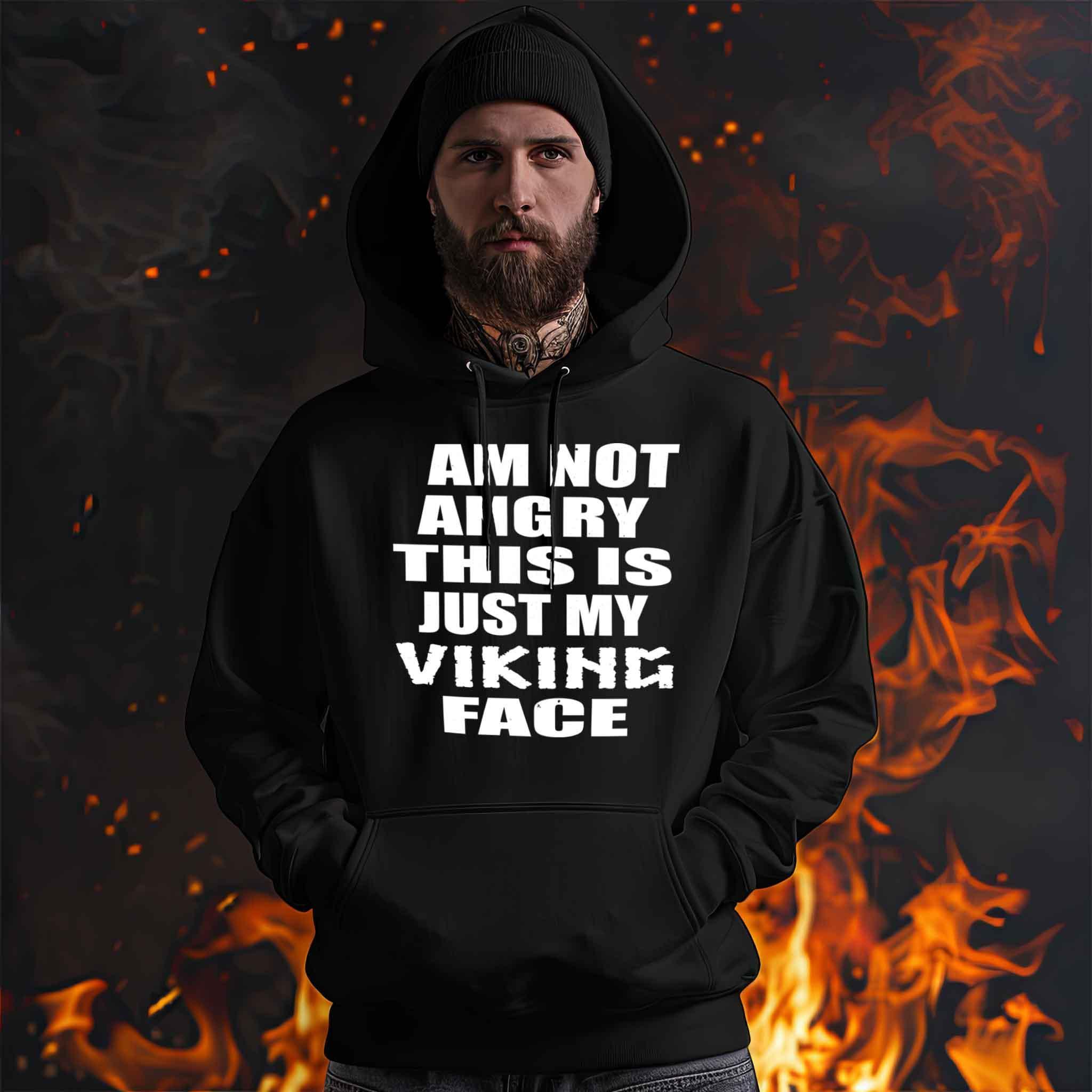 Wikinger Hoodie- 'Nicht wütend, nur mein Wikinger-Gesicht' - Lustiger Statement-Hoodie - Nordic Viking Wear