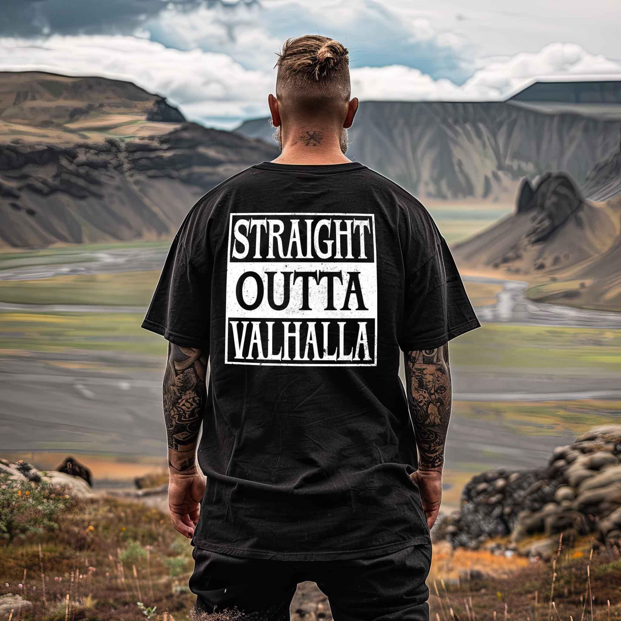 "Straight Outta Valhalla" Wikinger Heavy Oversized Shirt – Backprint - Nordic Viking Wear