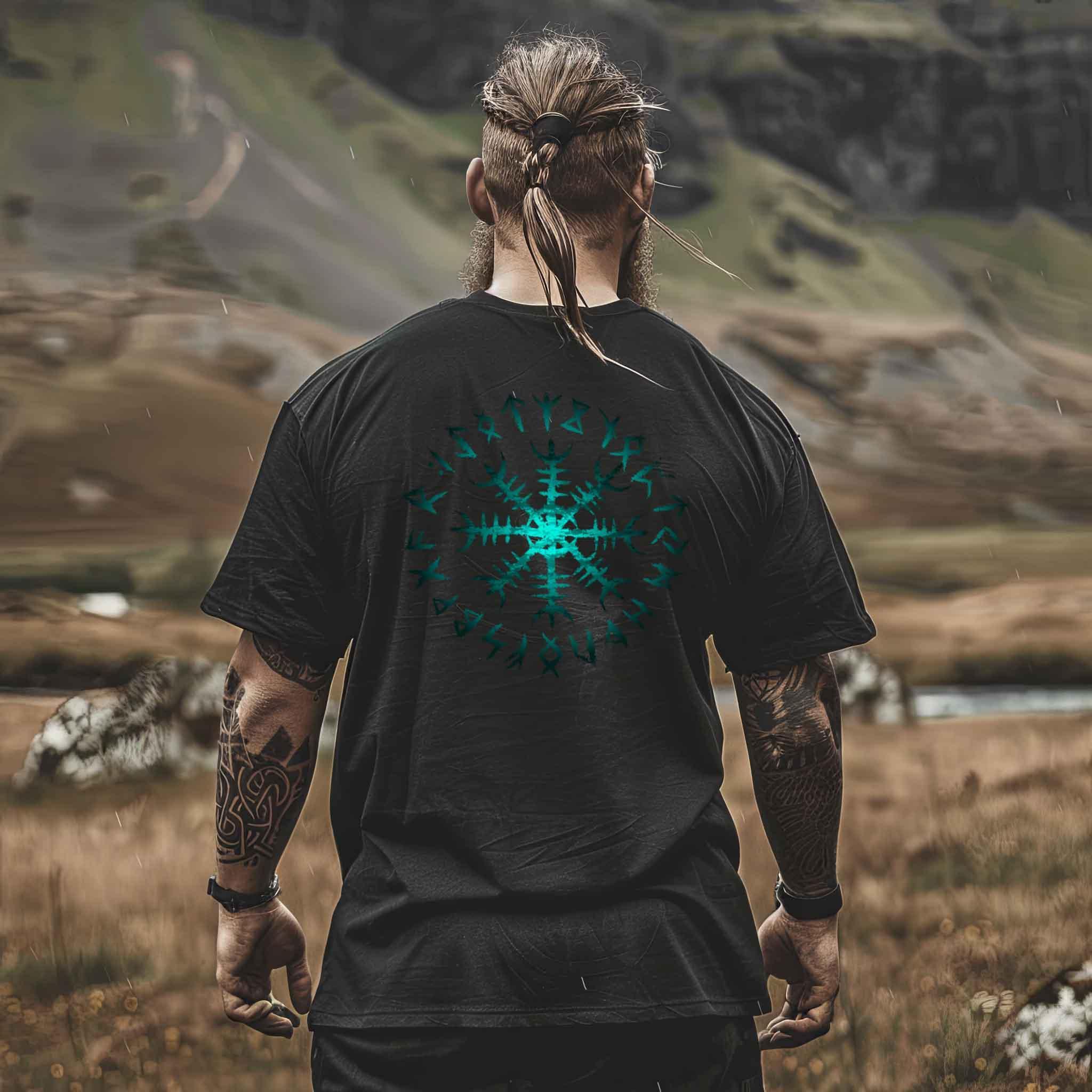 Wikinger Helm Of Awe Runen Oversized Shirt - Freestyler Heavy Oversized T-Shirt ST/ST - Nordic Viking Wear