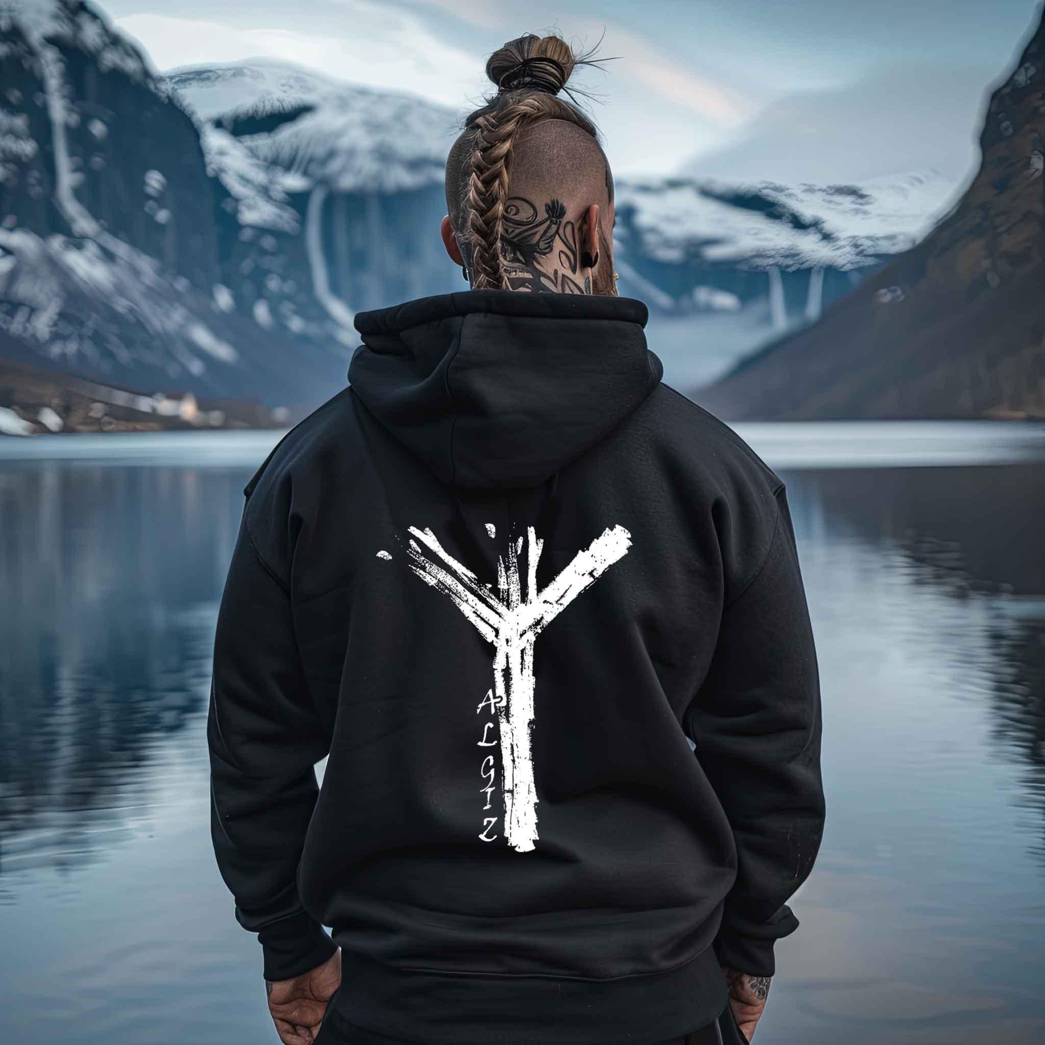 Wikinger Heavy oversized Hoodie Algiz Rune - Unisex Oversized Organic Hoodie - Nordic Viking Wear