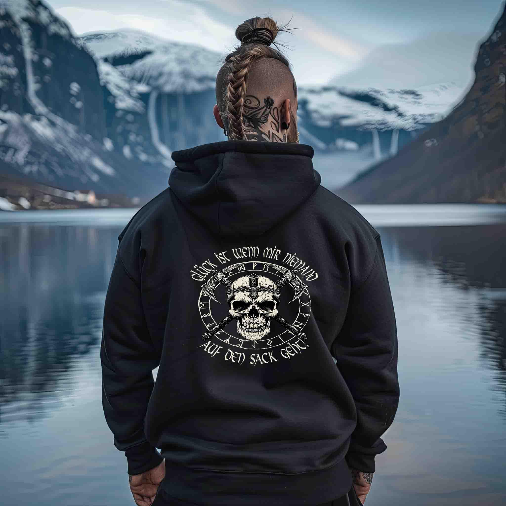 ☠ Glück ist, wenn mir niemand auf den Sack geht – Wikinger-Zipp-Hoodie für echte Krieger ☠ - Nordic Viking Wear
