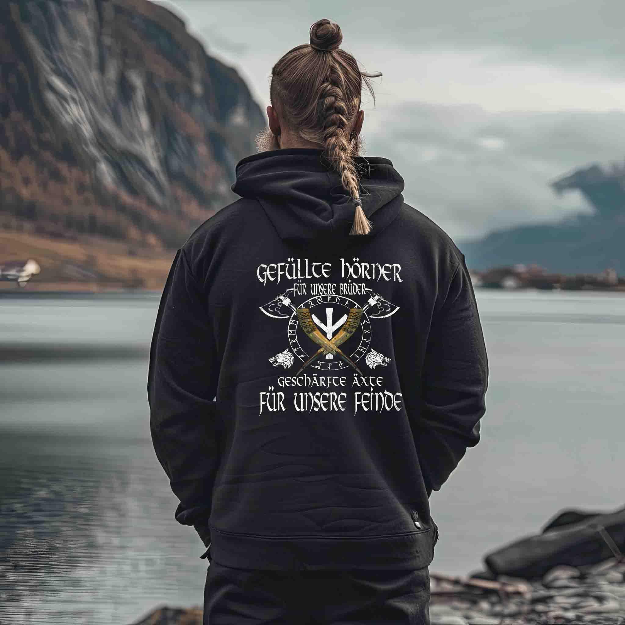 ⚔ Wikinger Zipp-Hoodie – "Gefüllte Hörner, geschärfte Äxte" ⚔ - Nordic Viking Wear