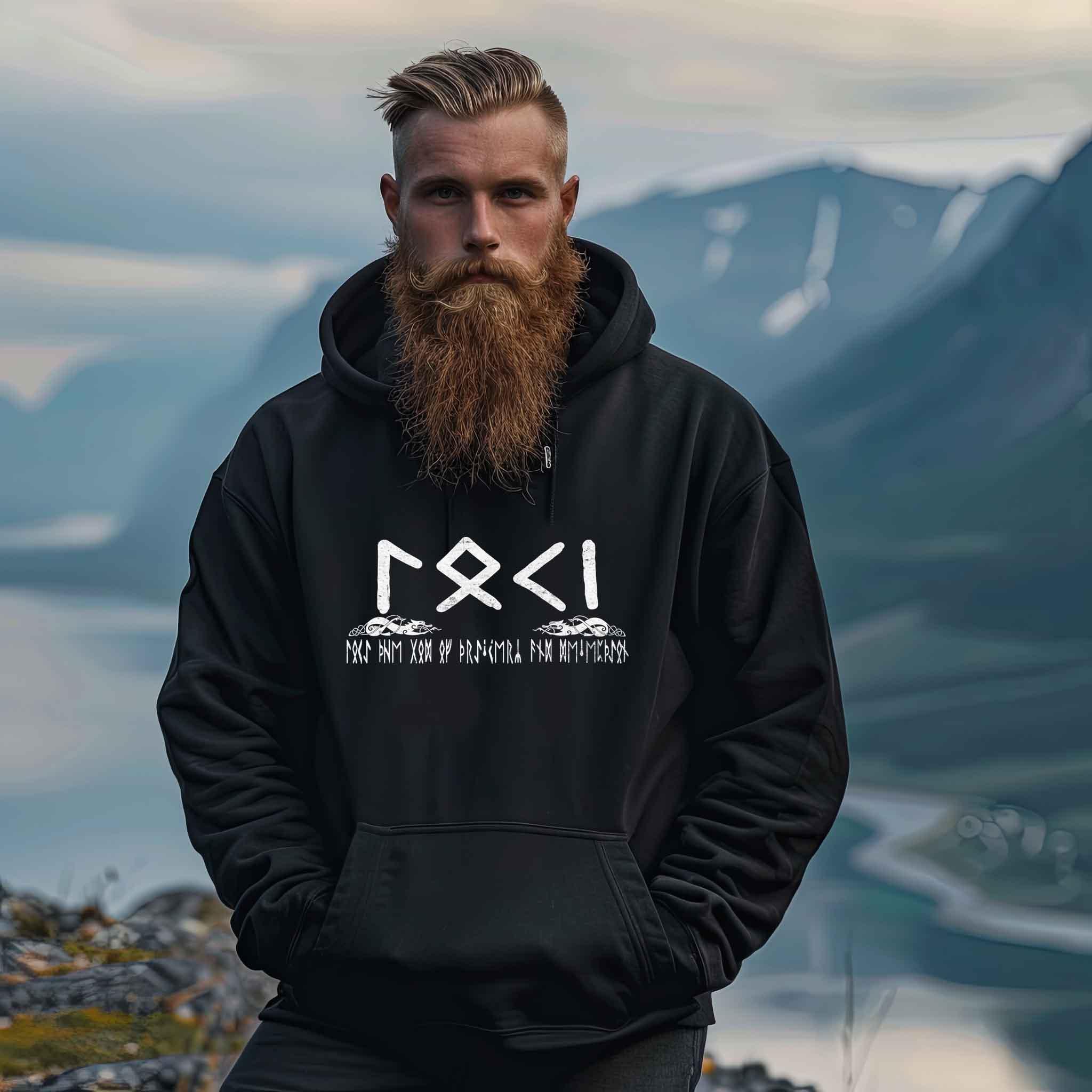 Wikinger Oversized Hoodie "LOKI" - Kapuzenpullover mit Runen-Schriftzug - Nordic Viking Wear