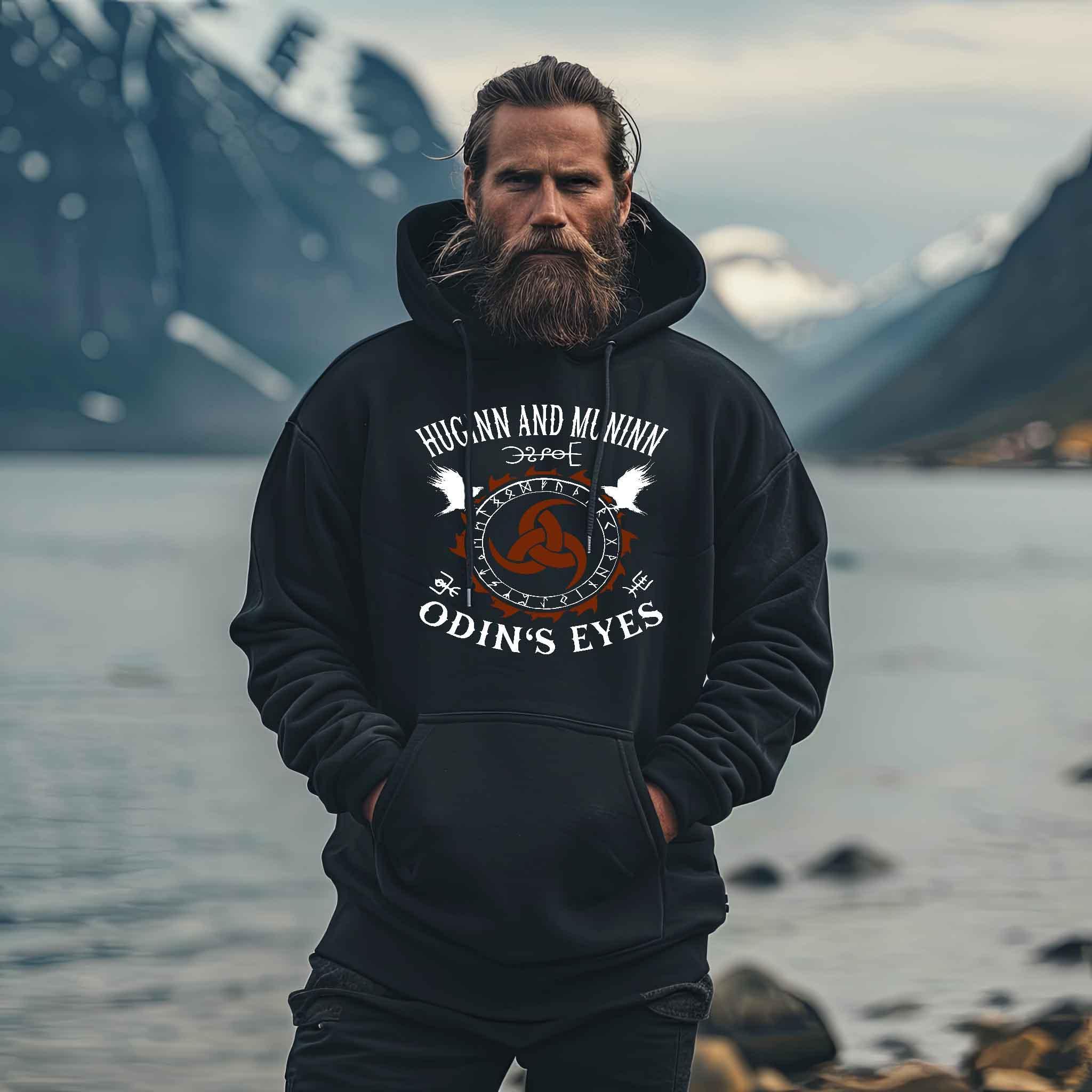 Wikinger "Huginn and Muninn - Odin's Eyes" Oversized Hoodie - Mystischer Valknut - Nordic Viking Wear