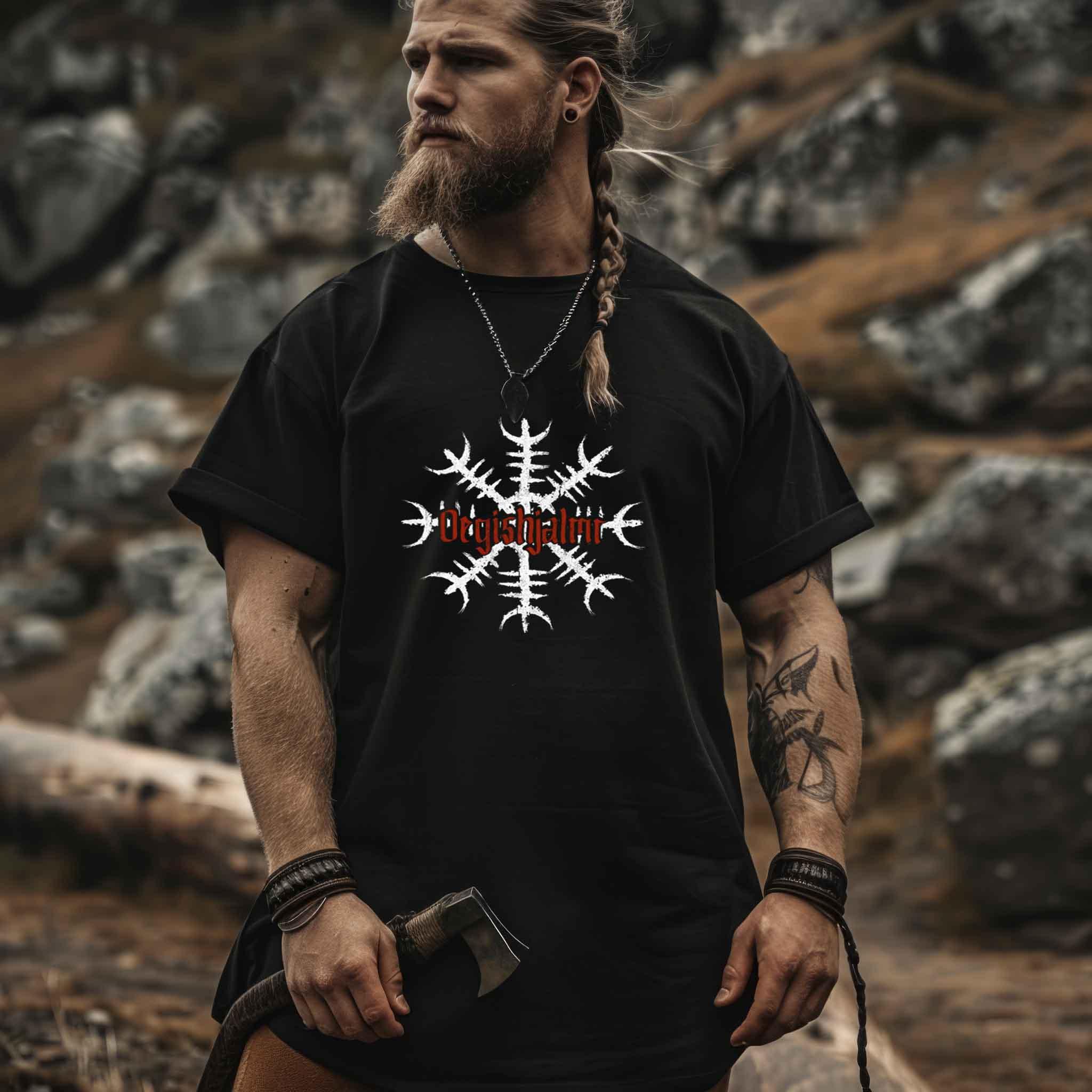 Wikinger Heavy Oversized T-Shirt 'Ögishjalmur' – Helm of Awe Design für Mut und Schutz - Nordic Viking Wear
