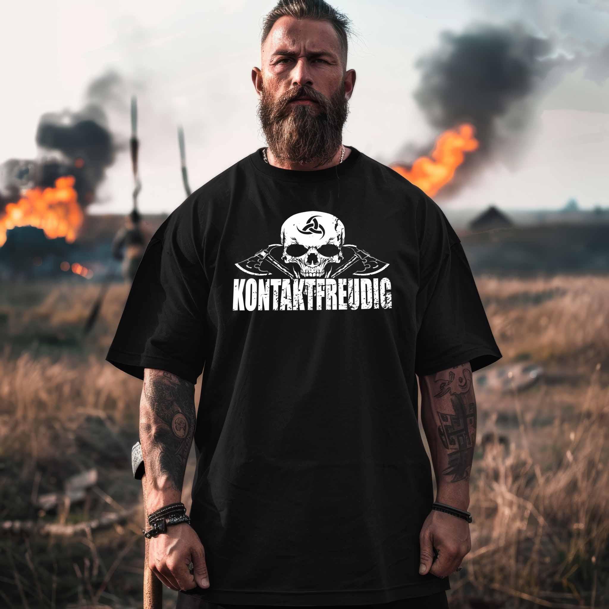 Wikinger Heavy Oversized Shirt 'Kontaktfreudig' – Schwarzer Humor und Stil - Nordic Viking Wear