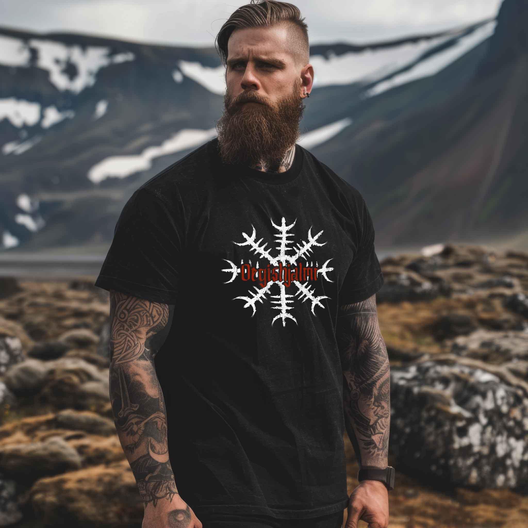 Wikinger T-Shirt 'Ögishjalmur' – Helm of Awe Design für Mut und Schutz - Nordic Viking Wear