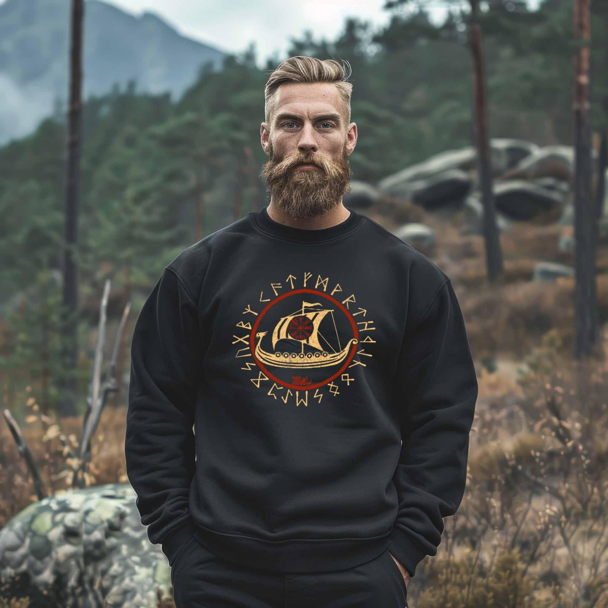 Wikinger Sweatshirt Vegvisir Drachenboot Design - Nordic Viking Wear