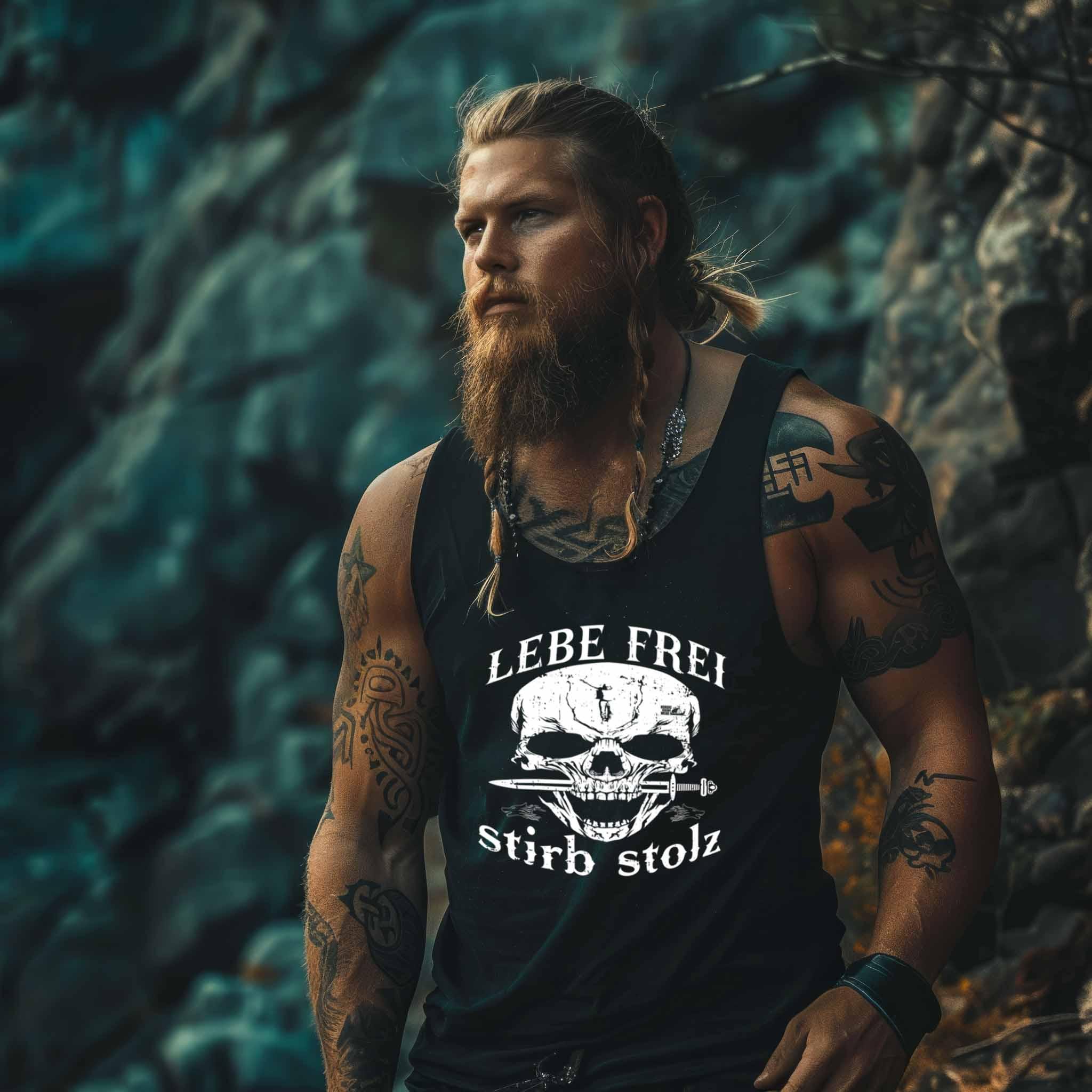 Lebe Frei, Stirb Stolz – Wikinger Tanktop mit Totenkopf und Schwert-Design - Nordic Viking Wear