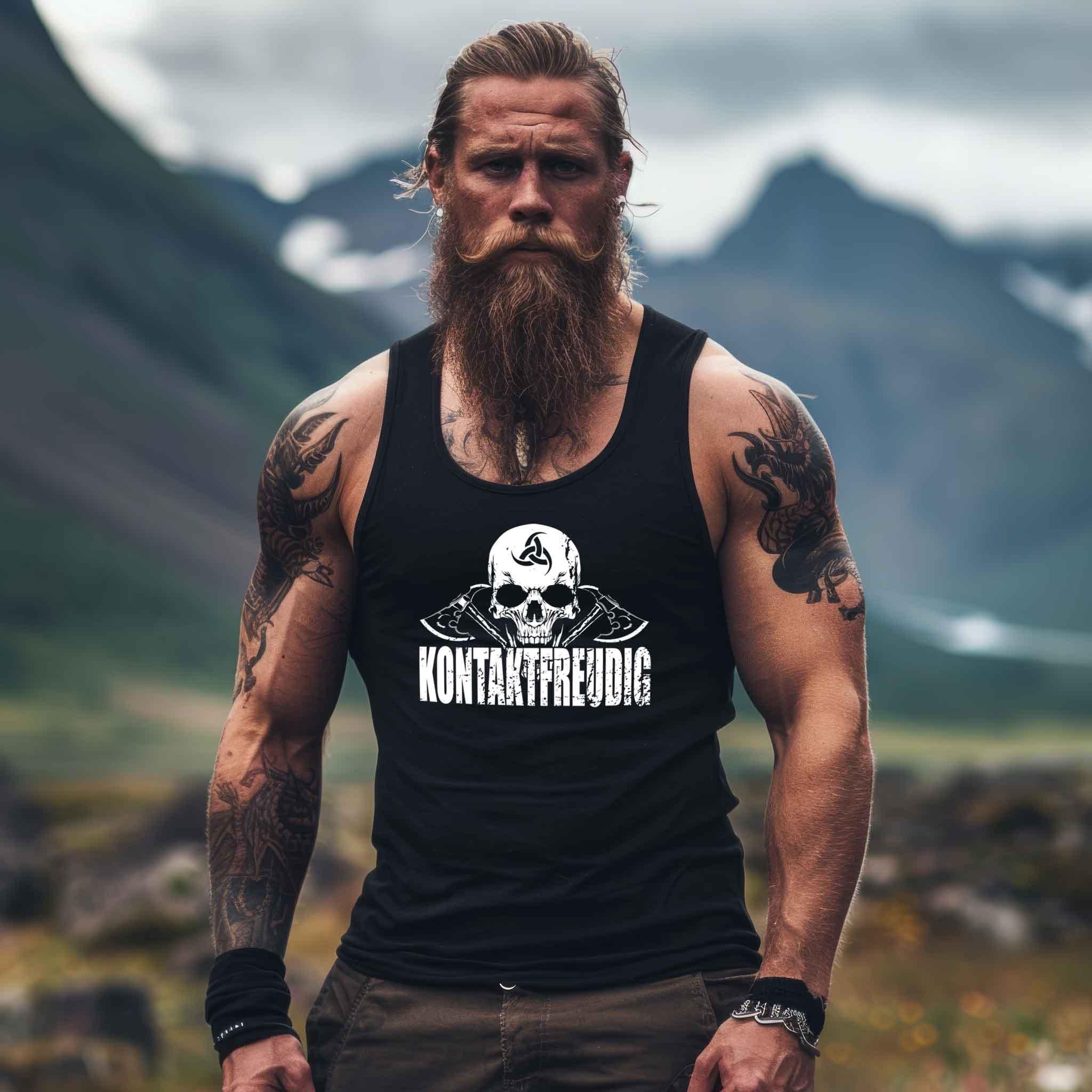 Wikinger Tanktop 'Kontaktfreudig' – Schwarzer Humor und Stil - Nordic Viking Wear