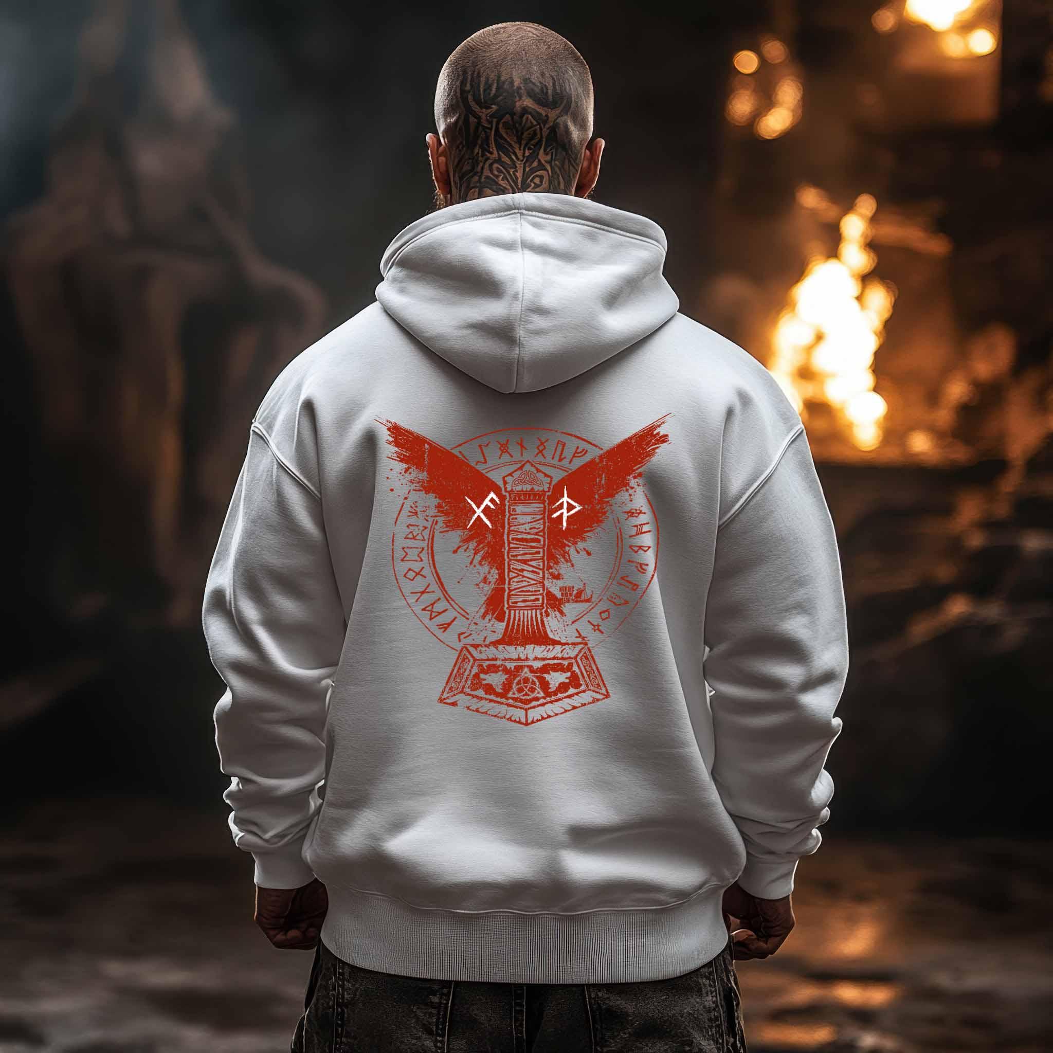 Wikinger Premium Hoodie – Thors Hammer mit Blutadler und Binde-Runen - Nordic Viking Wear
