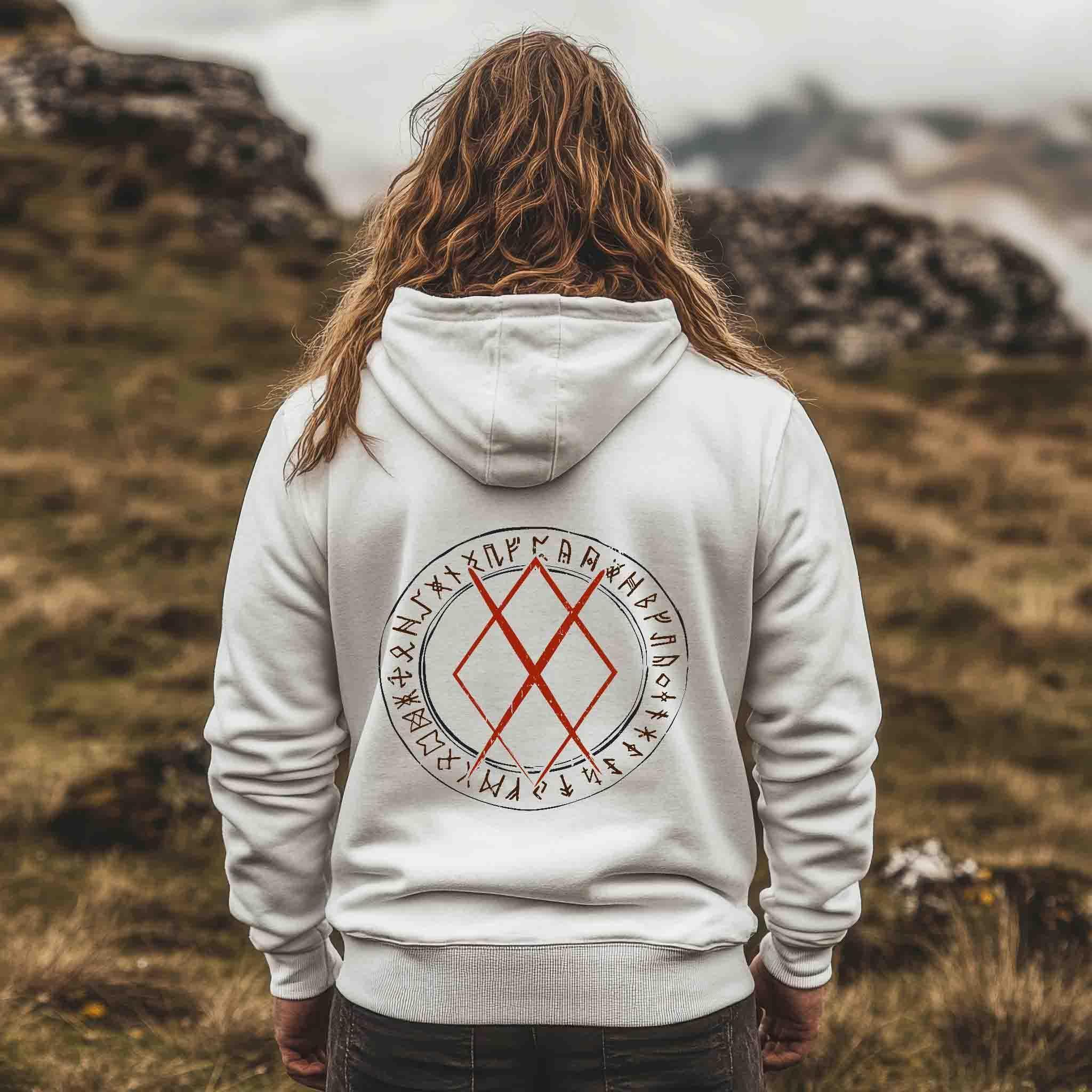 Wikinger Zip - Hoodie Gungnir-Rune und Runenkreis - Kraftvolles Nordisches Design - Nordic Viking Wear