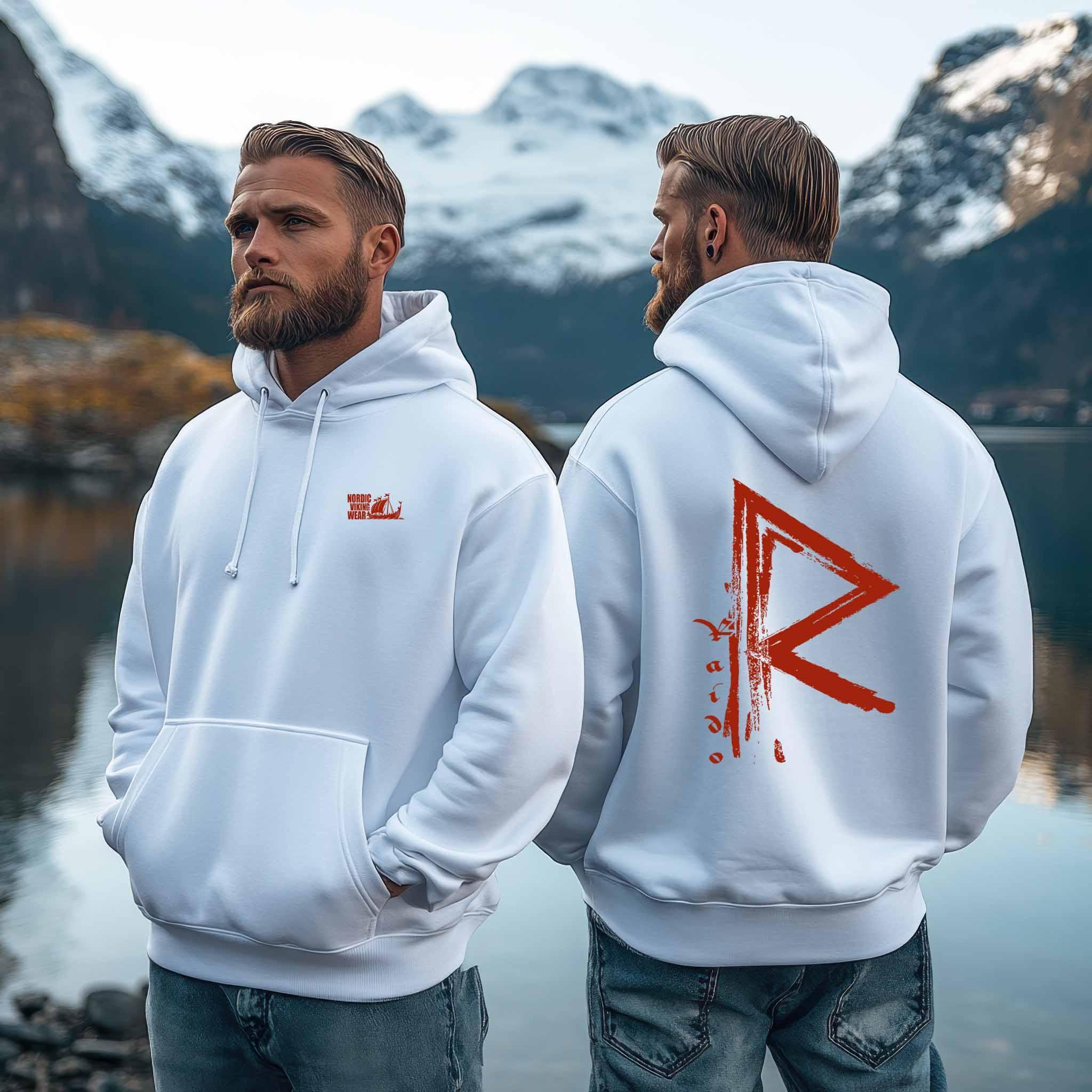 Premium Hoodie Rune Raido Rot Front und Backprint - Nordic Viking Wear