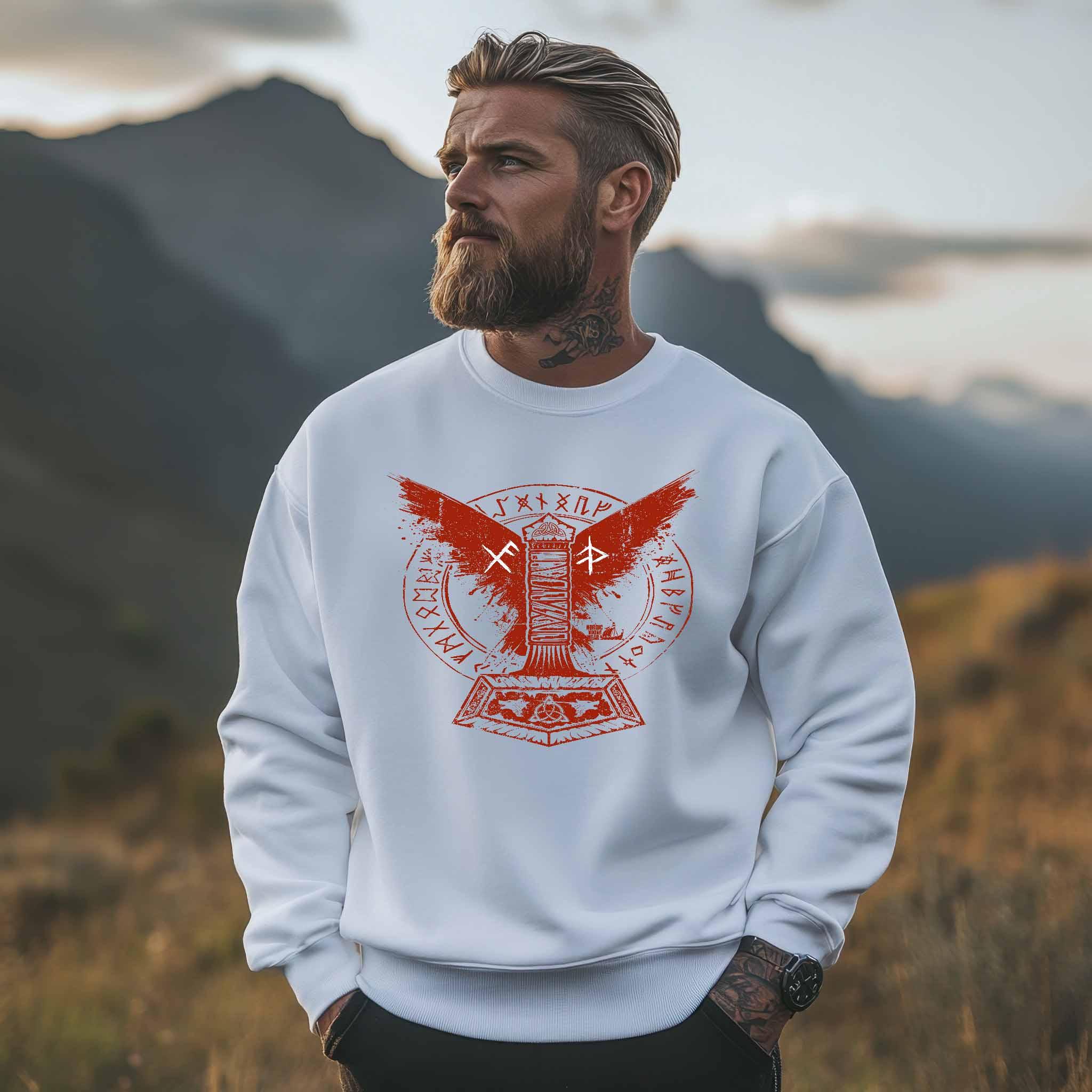 Wikinger Sweatshirt – Thors Hammer mit Blutadler und Binde-Runen - Nordic Viking Wear