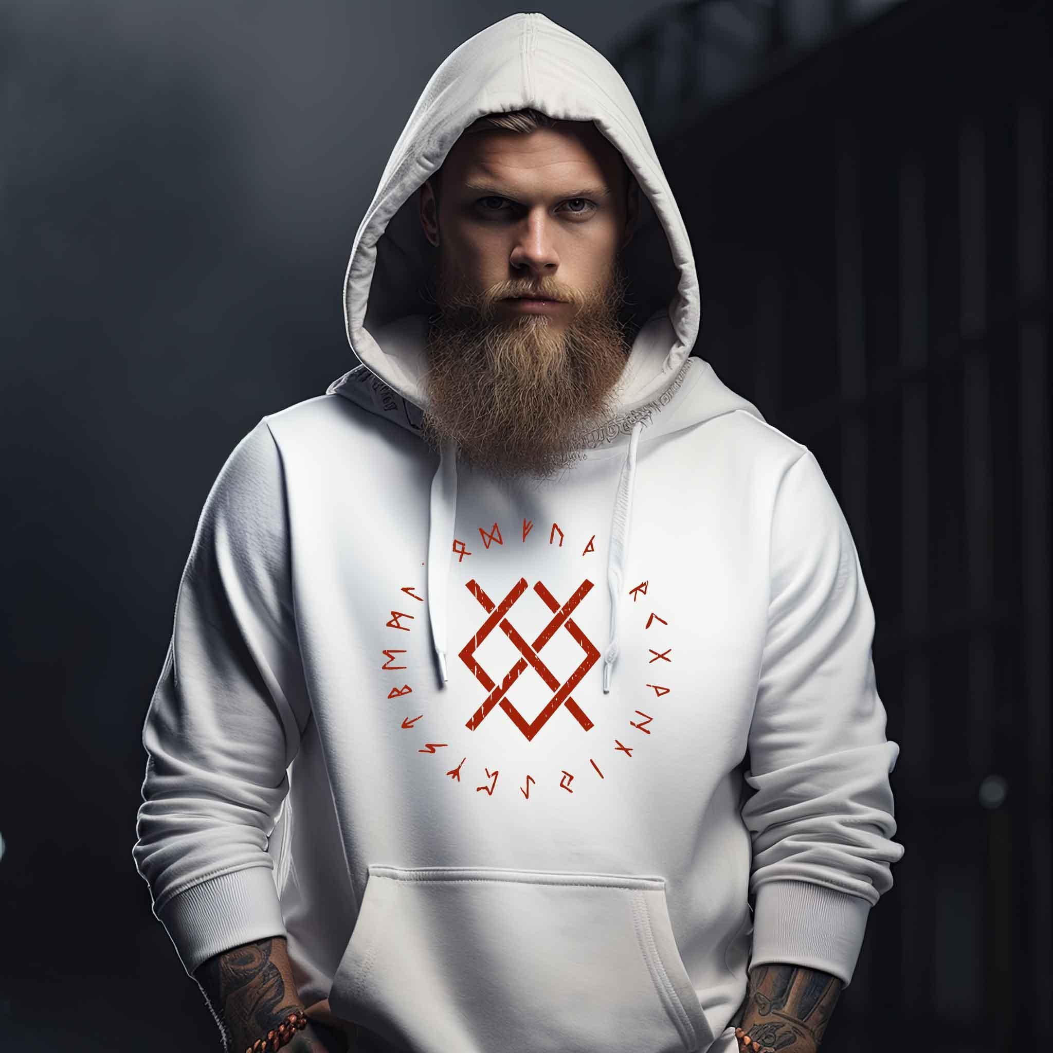 "Odins Gungnir Rune" Wikinger-Hoodie Weiß – Stärke des Allvaters - Nordic Viking Wear