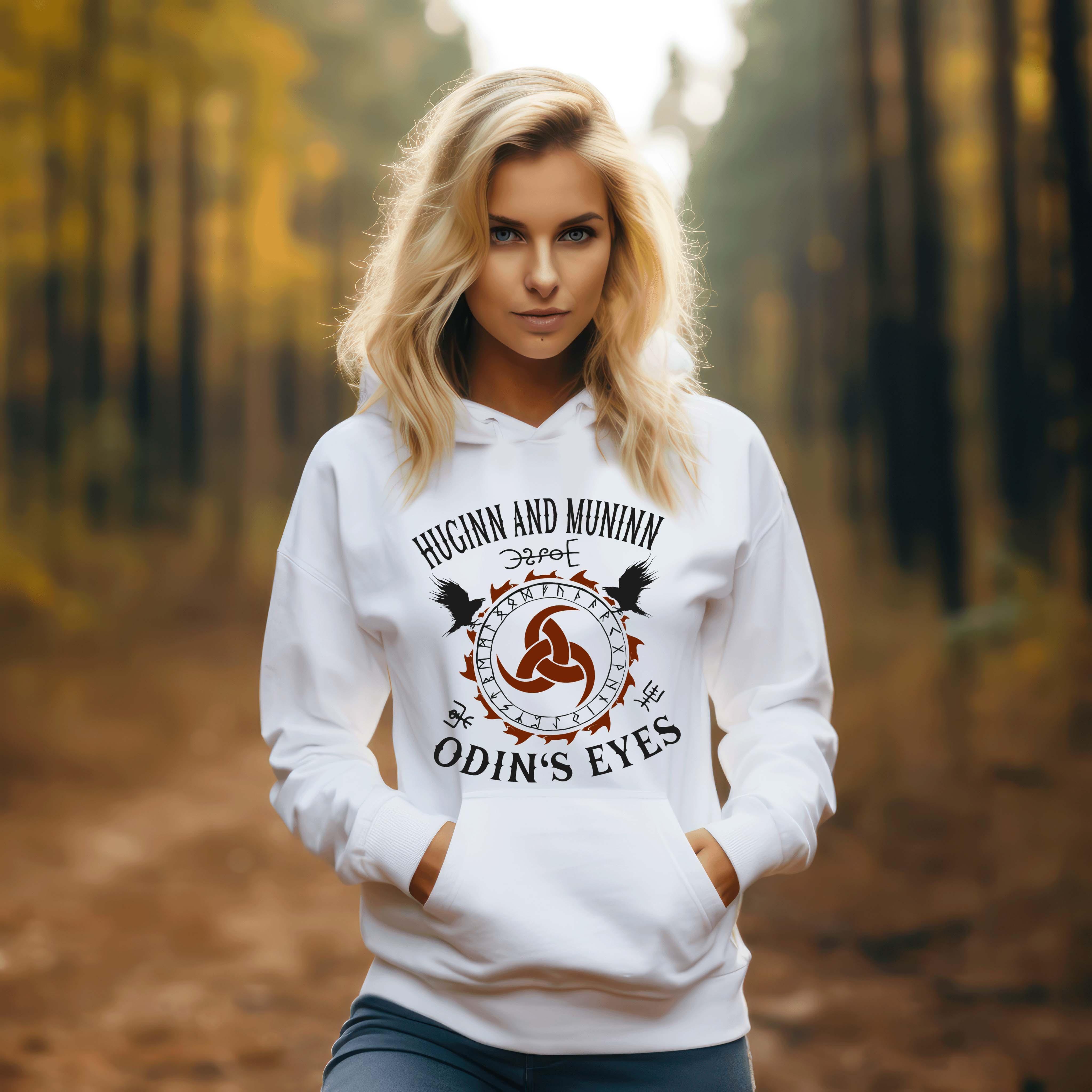 Schildmaiden Hoodie "Huginn And Muninn Odin's Eyes" | Mit Odins Raben & Gjallarhorn | Nordisches Mythologie Design