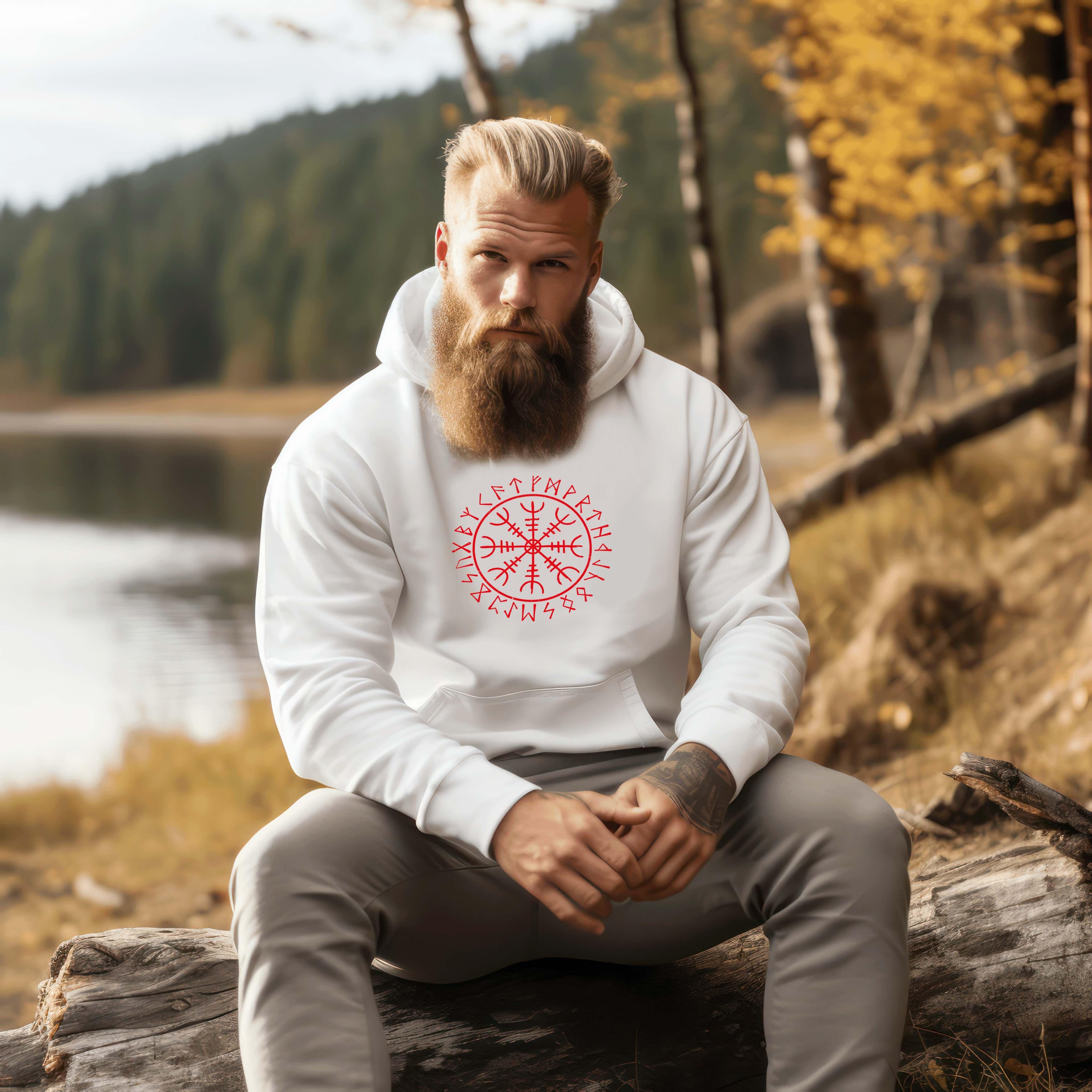 Wikinger Hoodie mit Helm Of Awe & Runenkreis – Nordische Stärke & Tradition - Nordic Viking Wear
