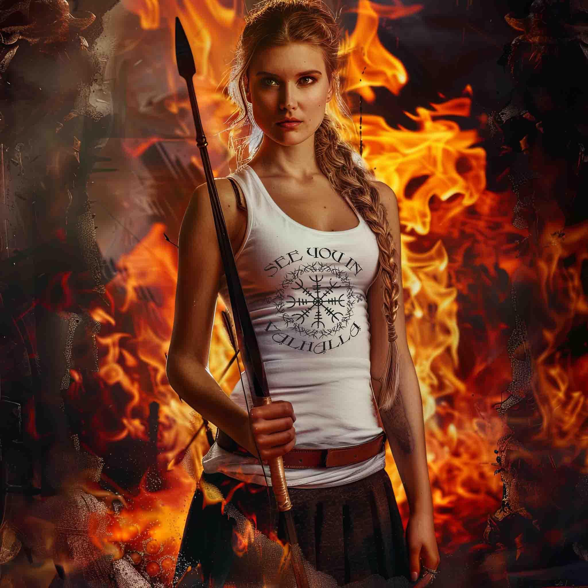 See You In Valhalla Helm Of Awe - Schildmaiden-Tanktop Weiß - Nordic Viking Wear