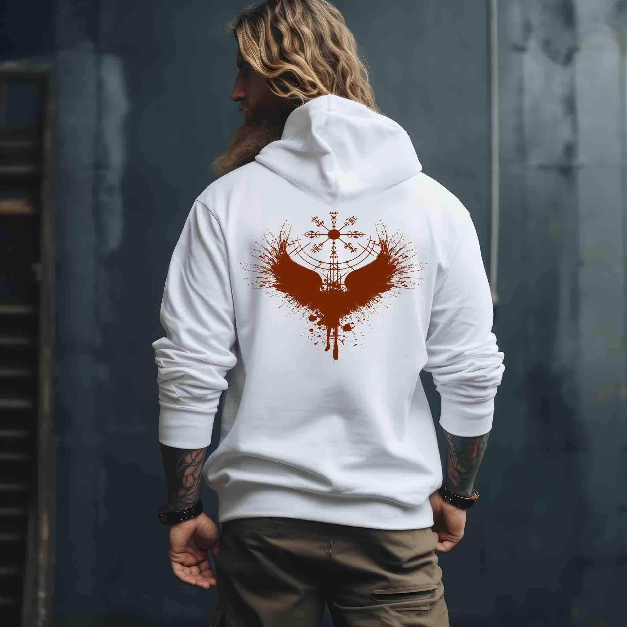 Weißer Wikinger Zipper Vegvisir Blutadler Design - Organic Zipper - Nordic Viking Wear