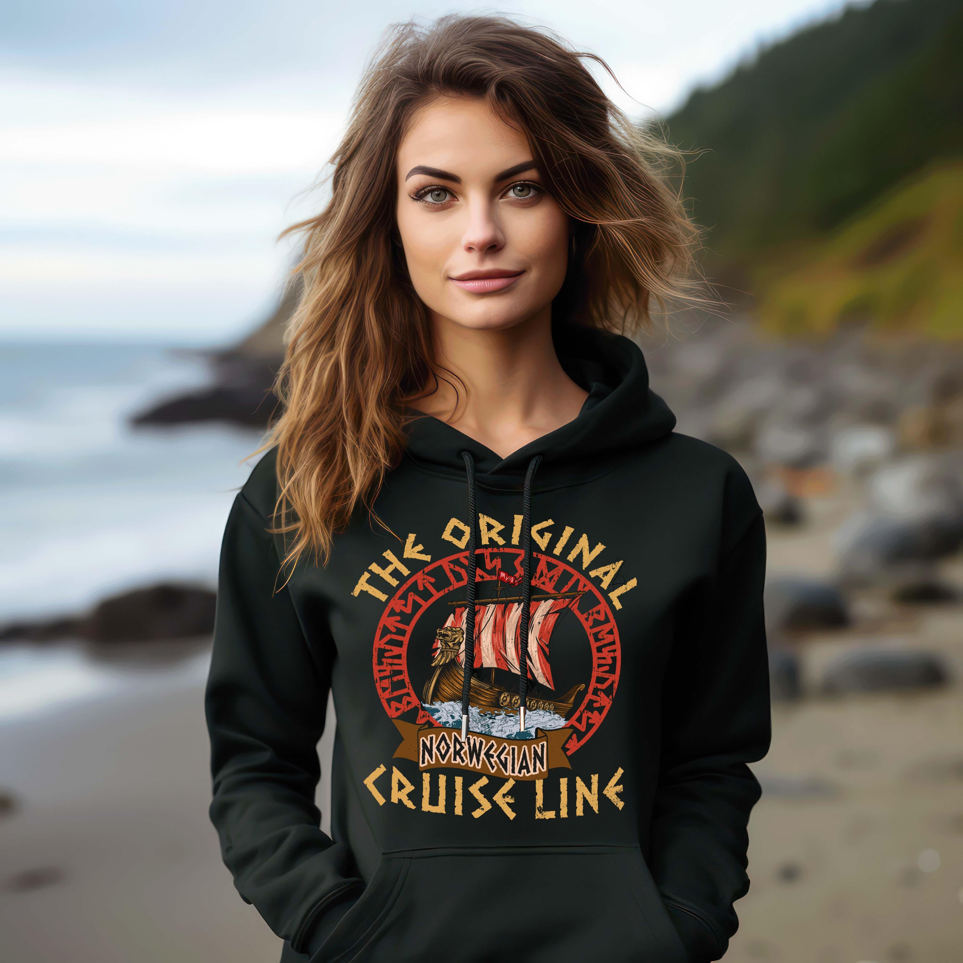 Wikinger Damen Hoodie „The Original Norwegian Cruise Line“ – Stilvoller Tribut an die nordischen Seefahrer - Nordic Viking Wear