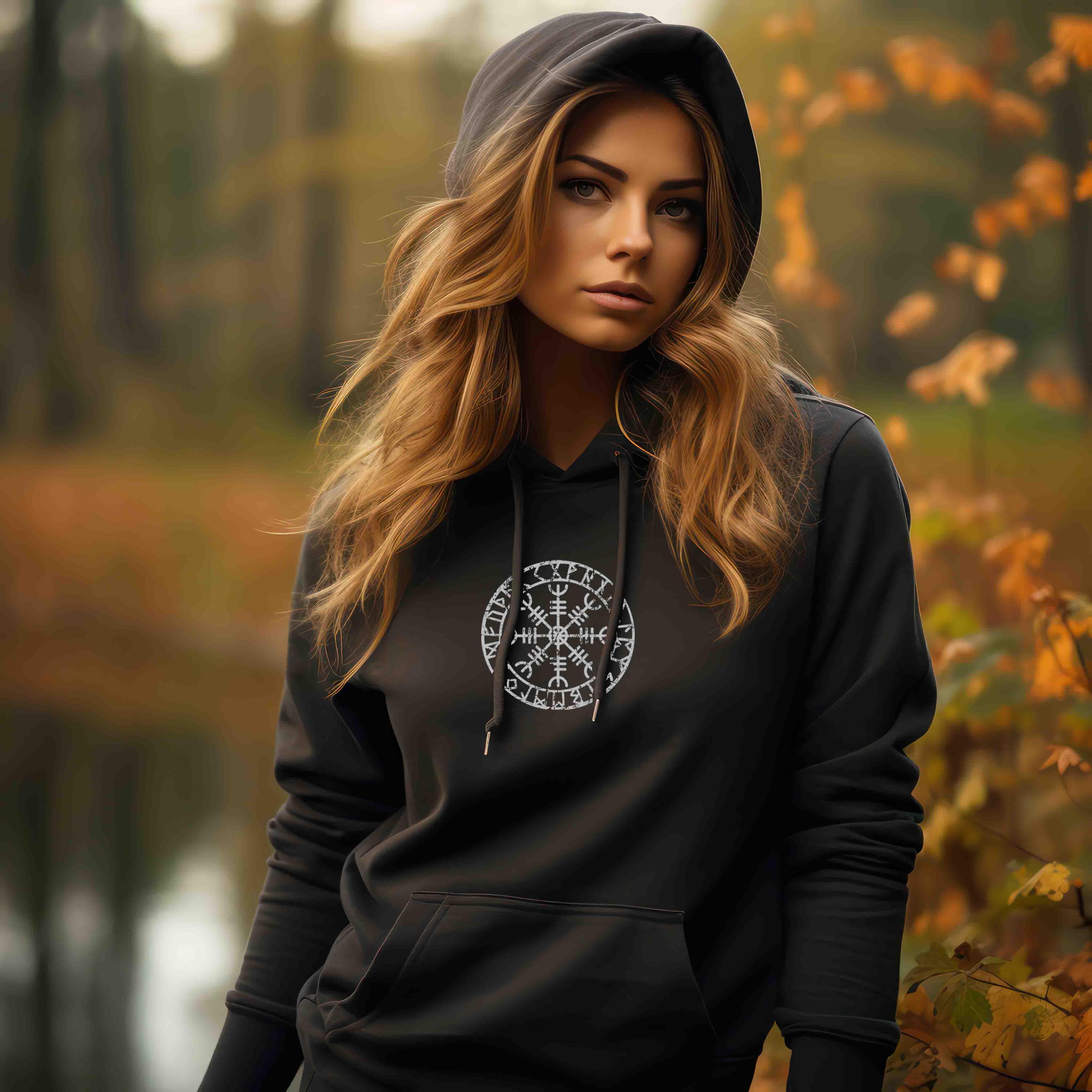 "Aegishjalmur Helm of Awe" Schildmaiden-Hoodie – Schutz und Macht in Runenform