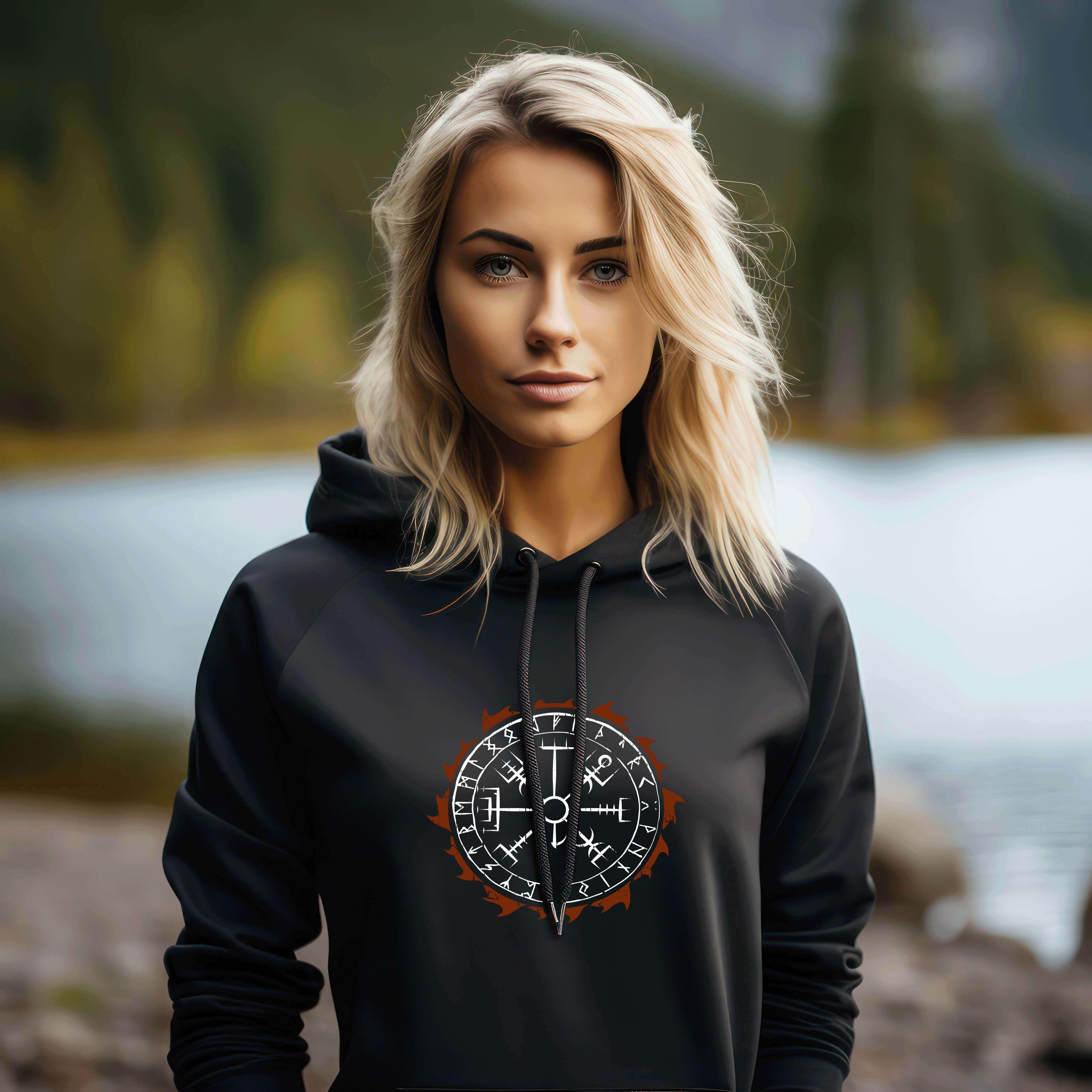 Schildmaiden Hoodie Vegvisir mit Runenkreis - Nordic Viking Wear