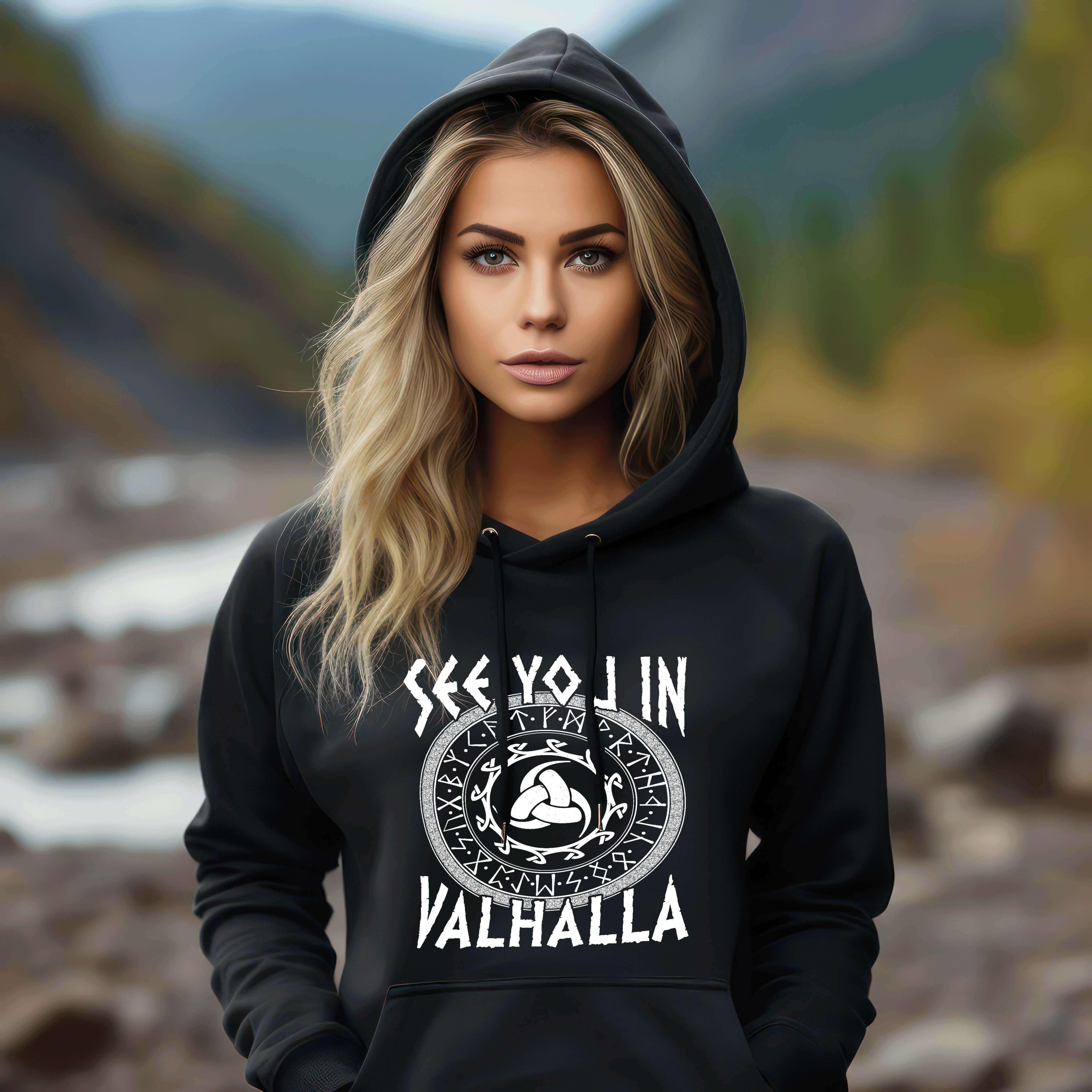 Exklusiver Schildmaiden Hoodie - "See You In Valhalla" - Mit Odins Gjallarhorn Motiv