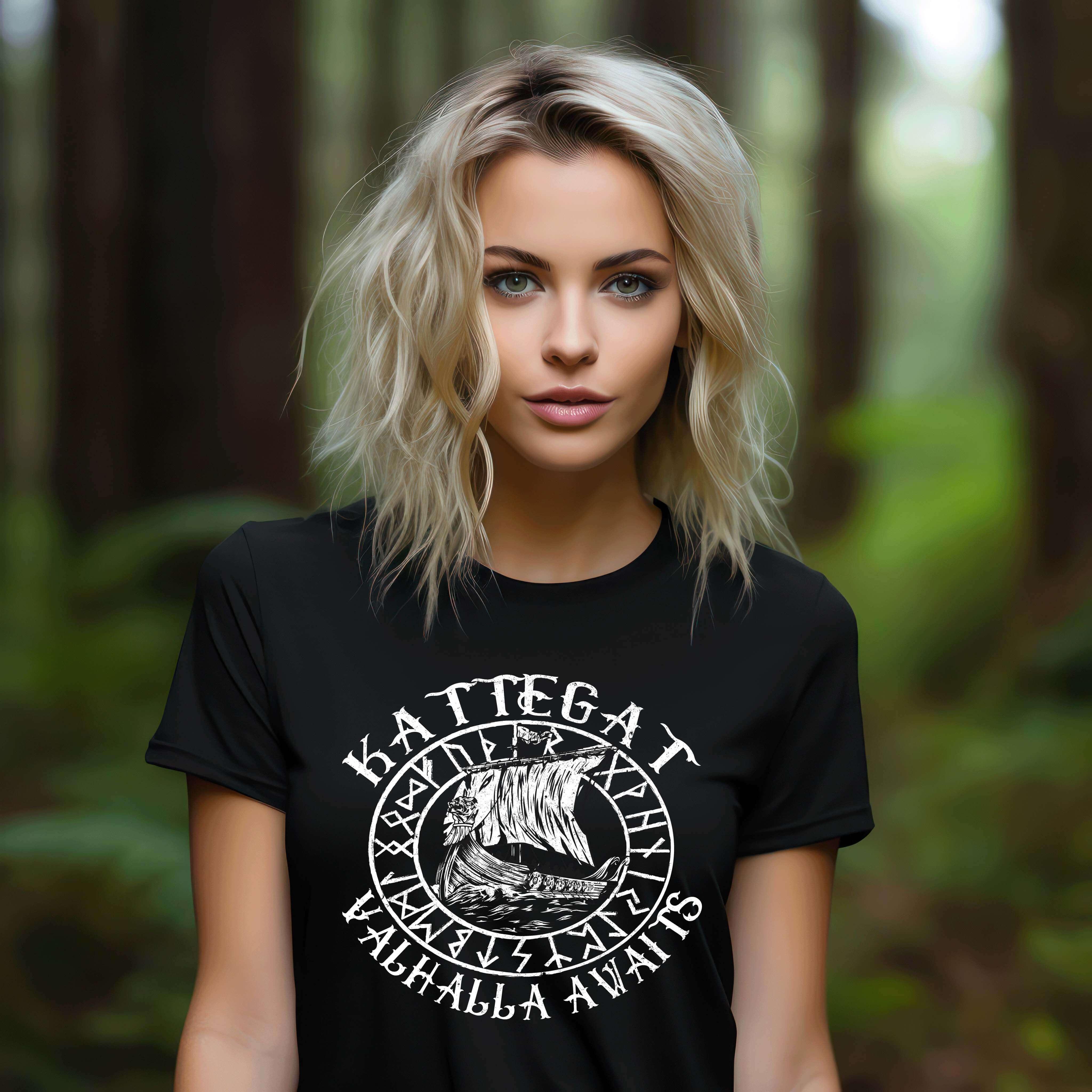 Kattegat Valhalla Await's" Damen Premium T-Shirt – Tribut an Wikinger-Handwerkskunst - Nordic Viking Wear