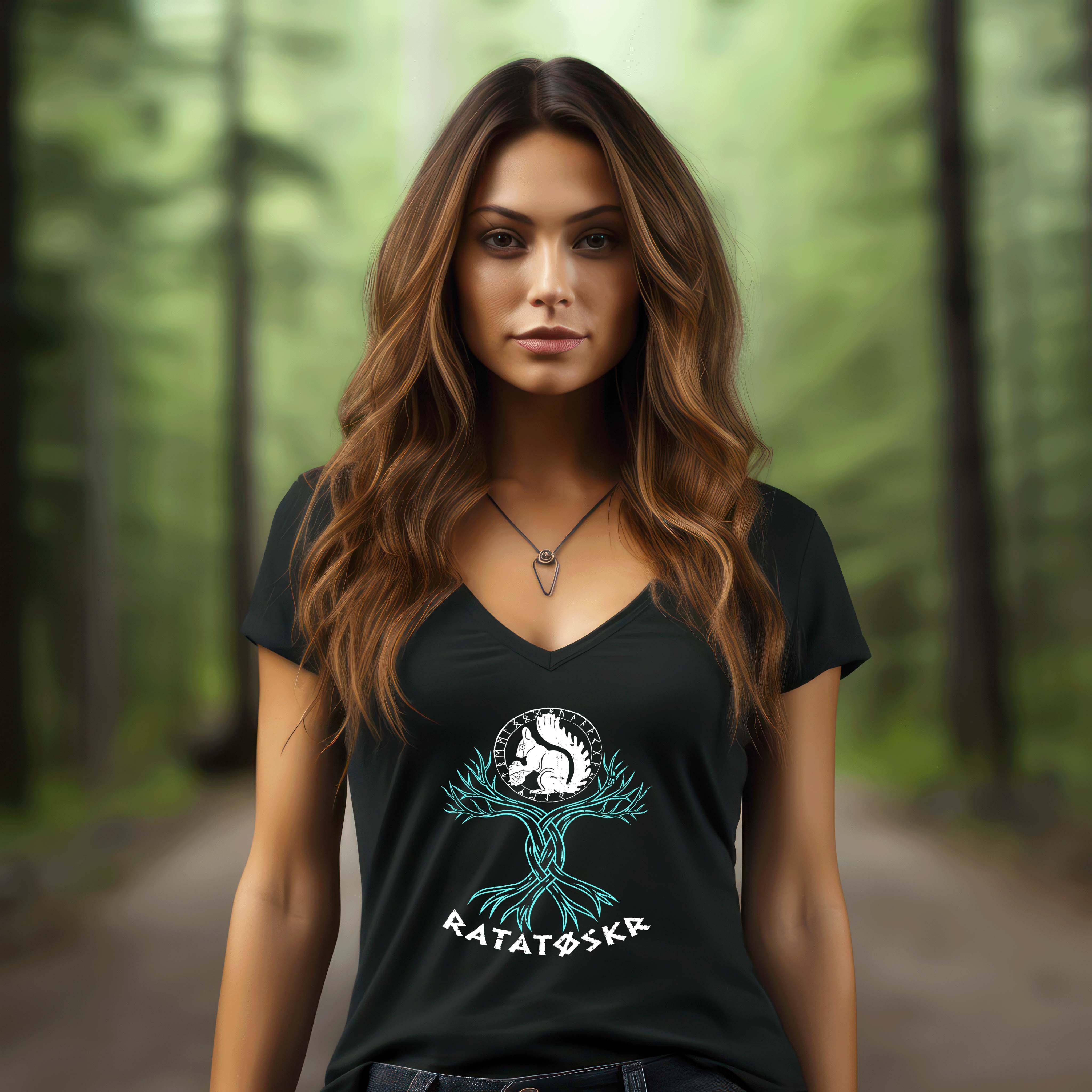 Schildmaiden V-Neck: Ratatöskr – Der Mythos des Weltenbaums Yggdrasil - Nordic Viking Wear