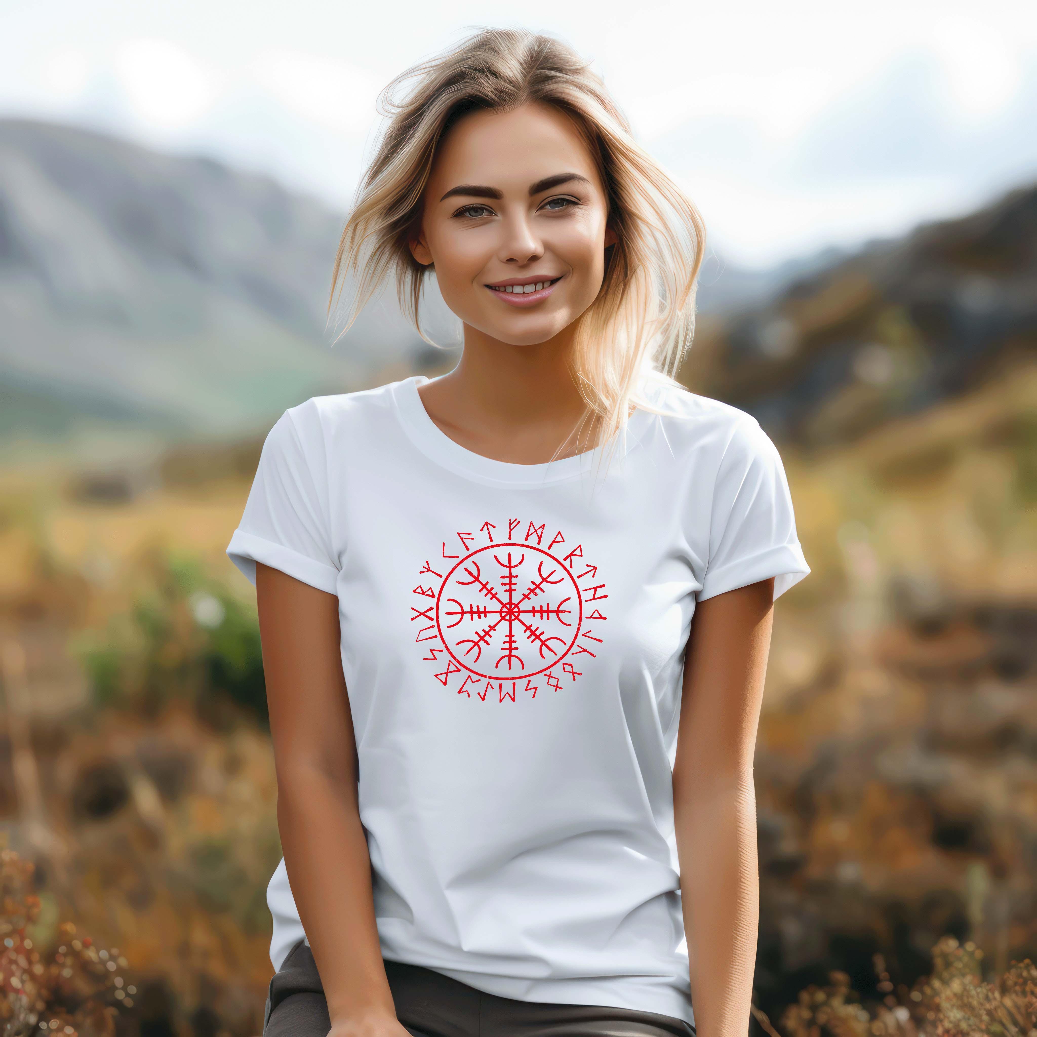 Schildmaiden "Helm Of Awe" Weißes Damen Premium T-Shirt - Nordic Viking Wear