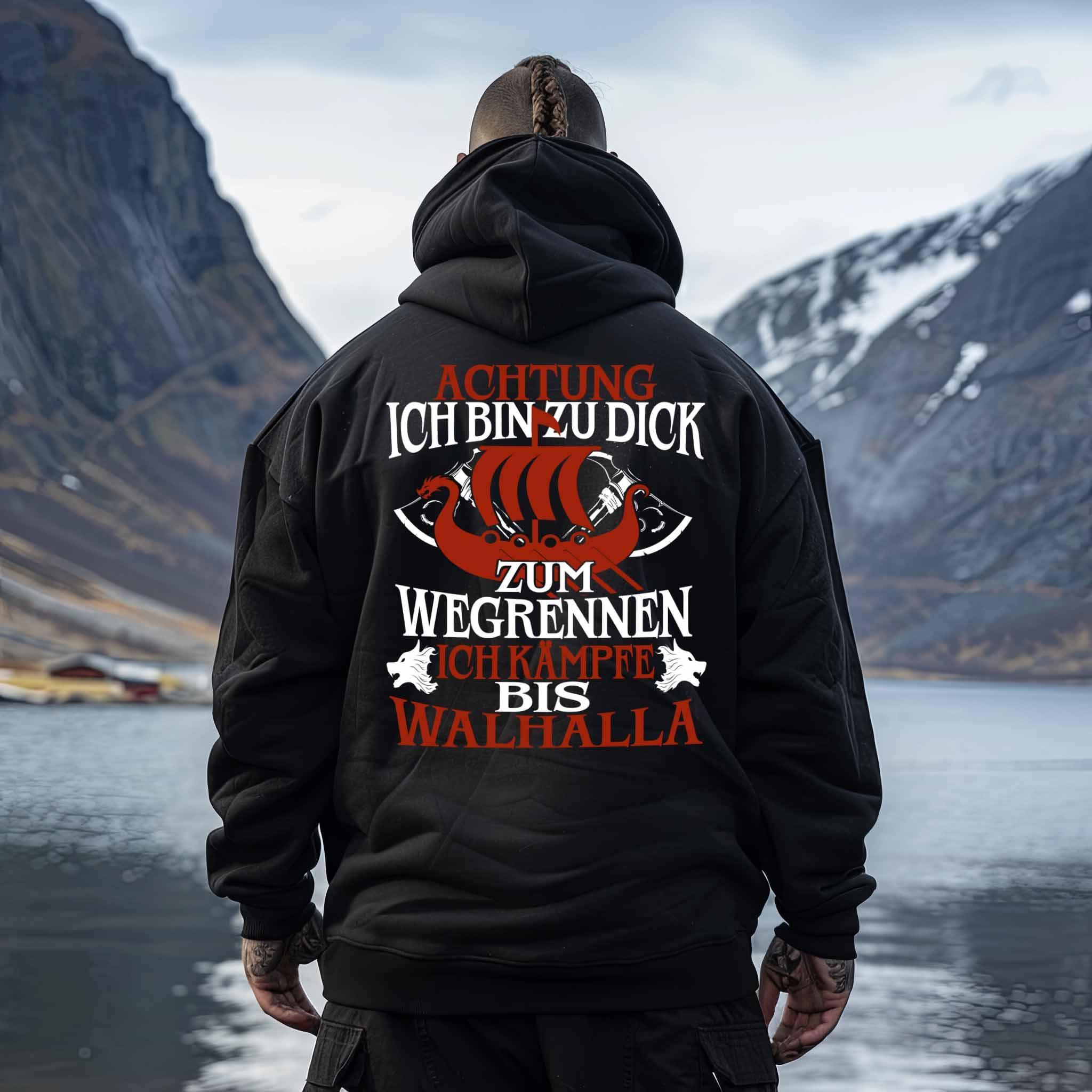 Wikinger "Zu Dick zum Wegrennen" Oversized Hoodie - Kampfbereiter Backprint Pullover - Nordic Viking Wear