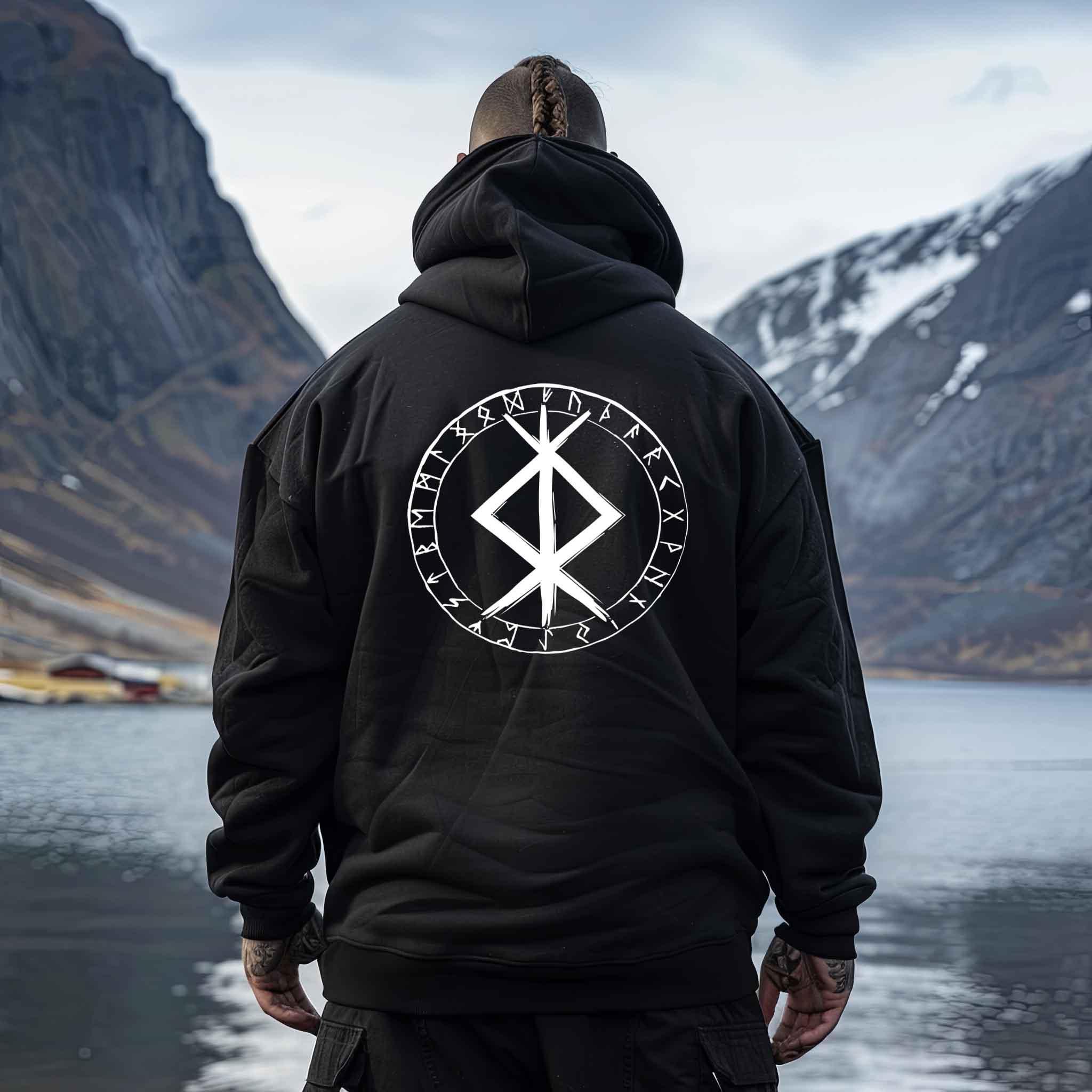 Wikinger Heavy Vintage Hoodie - Schutz-Binderune - Nordic Viking Wear