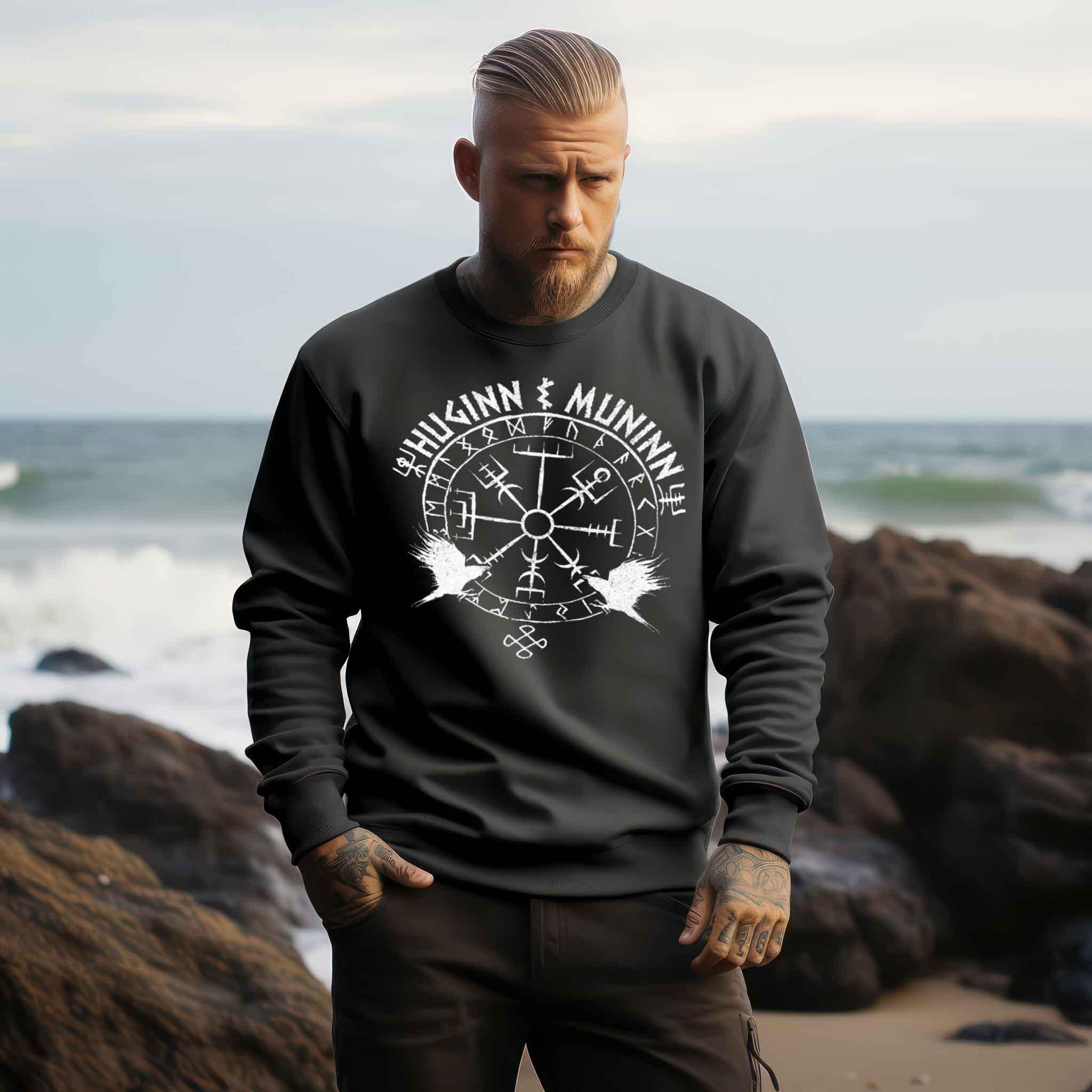 Odins Raben Sweatshirt – Huginn und Muninn – Wikinger Runenkreis Pullover - Nordic Viking Wear