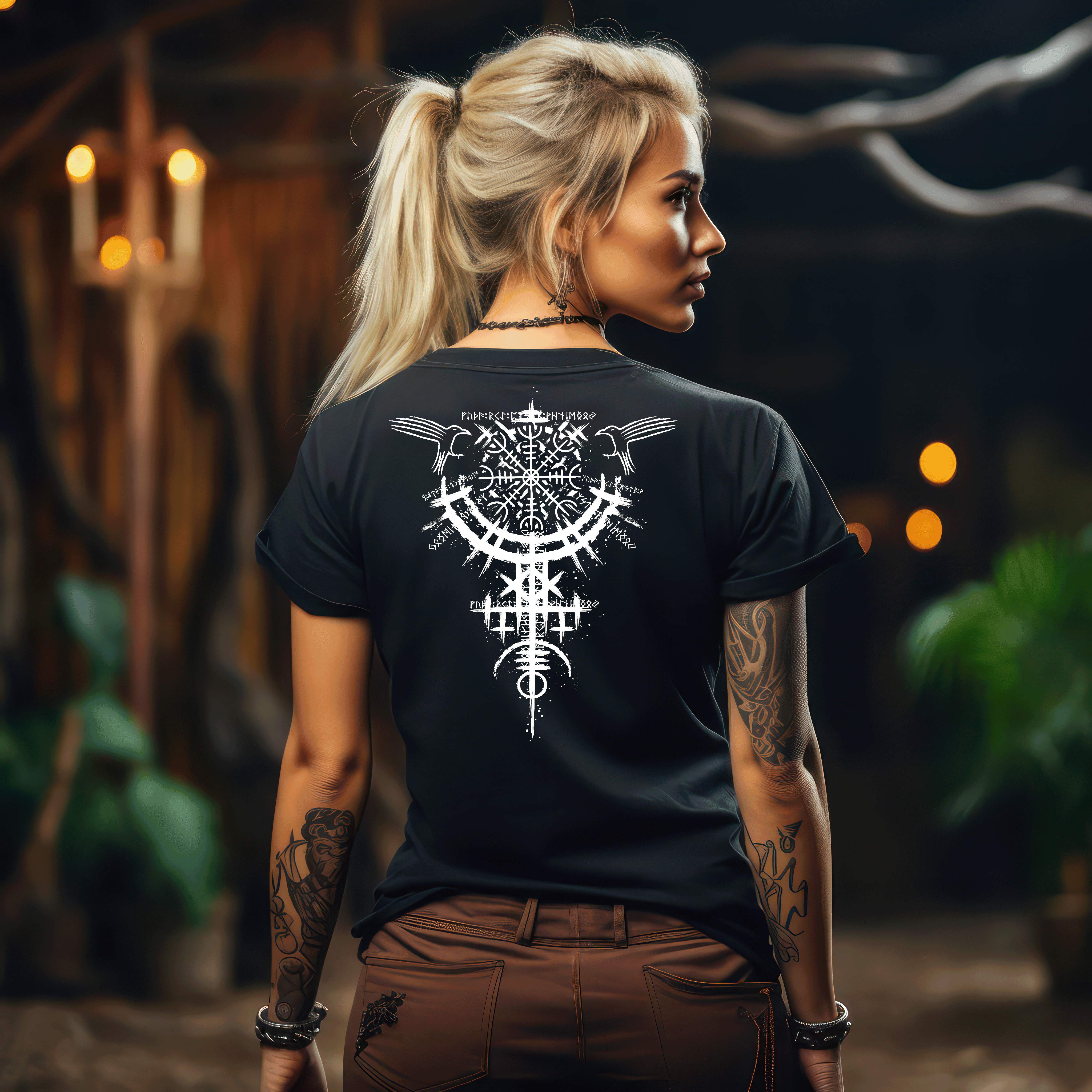 Schildmaiden Premium T-Shirt - Nordische Runen & Helm Of Awe Symbolik für die moderne Kriegerin - Nordic Viking Wear