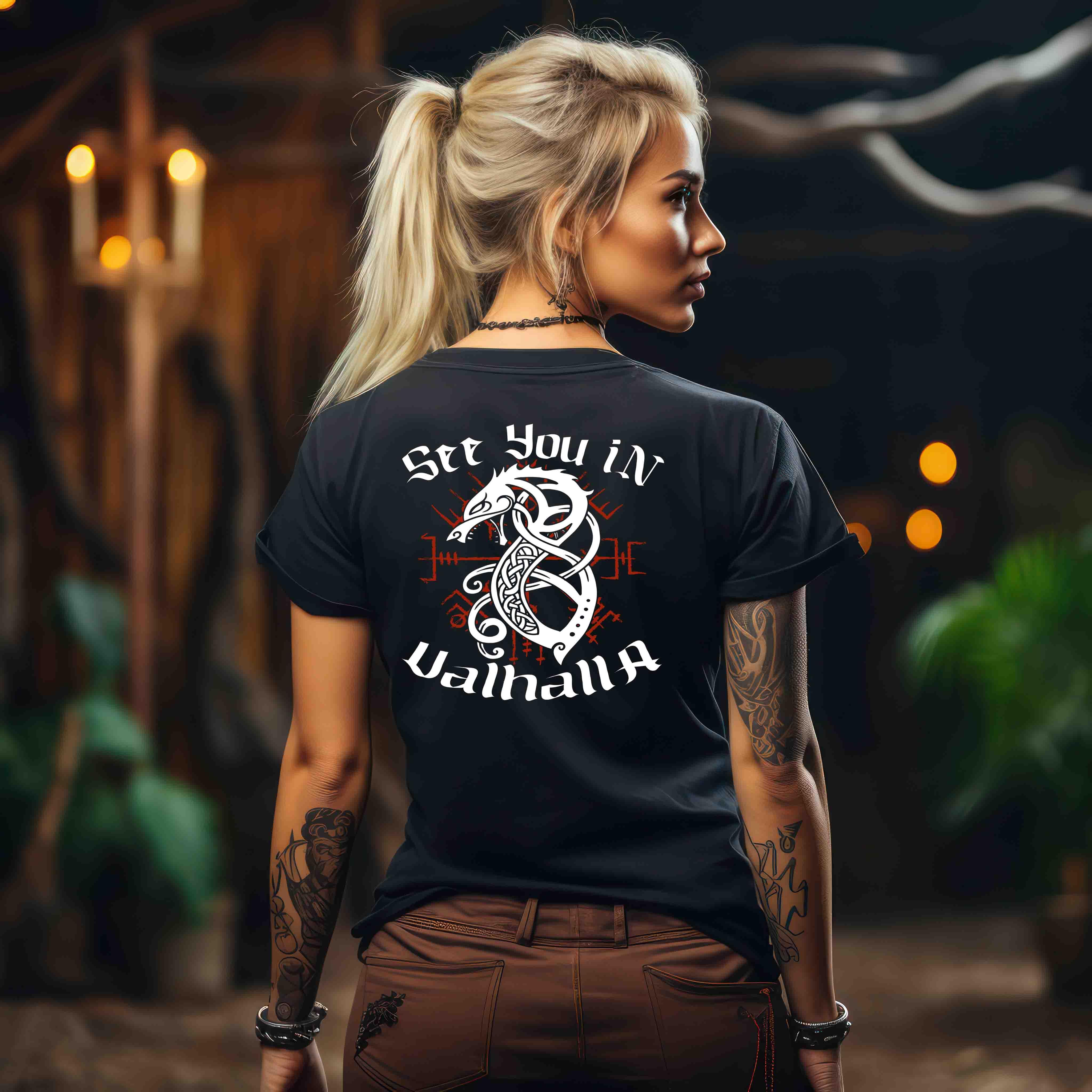 "Fenrir’s Oath" Schildmaiden-Expresser Shirt – "See You in Valhalla" - Nordic Viking Wear