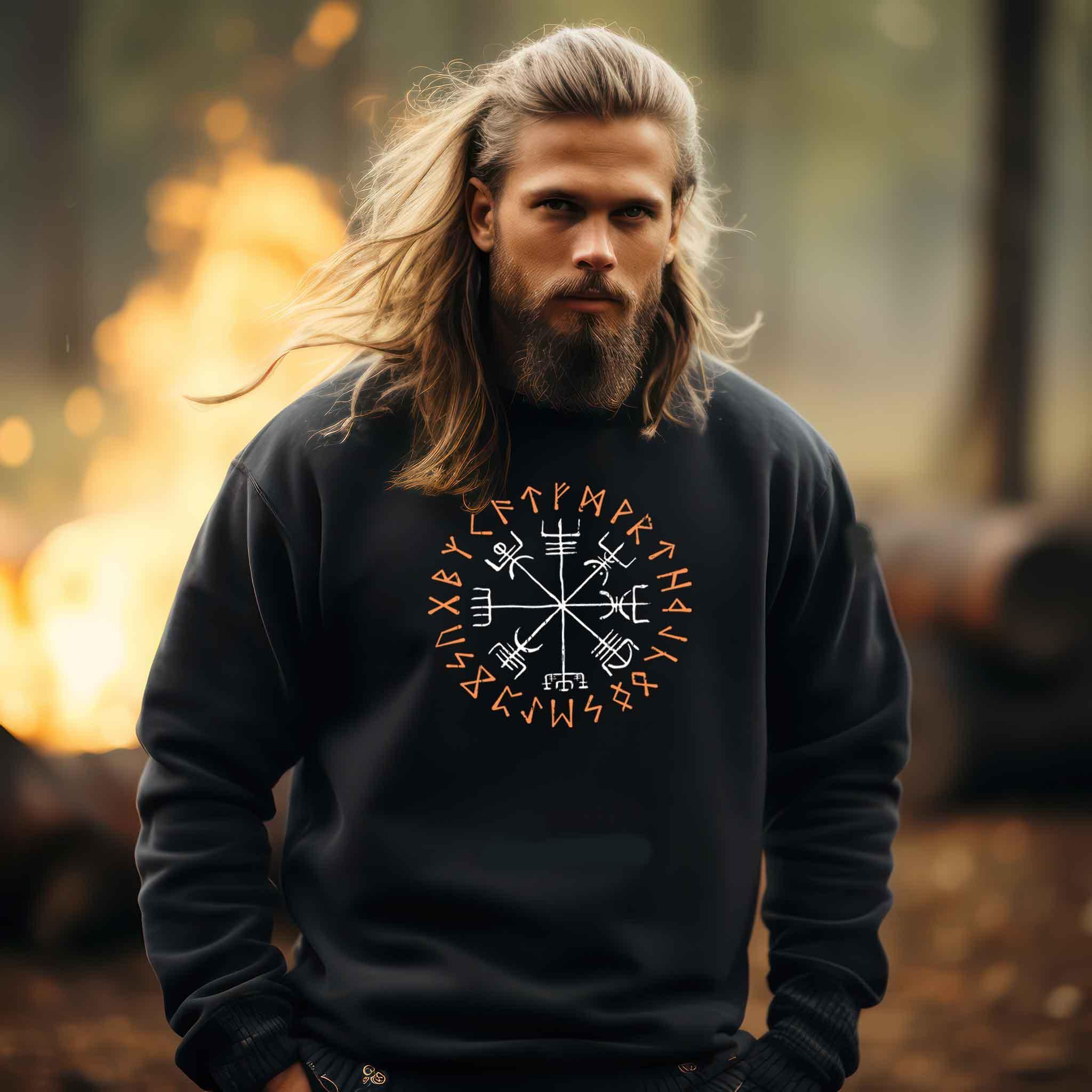 Wikinger Vegvisir Sweatshirt- Kompass Runen Symbol Tee - Nordischer Navigationspfad Pullover - Nordic Viking Wear
