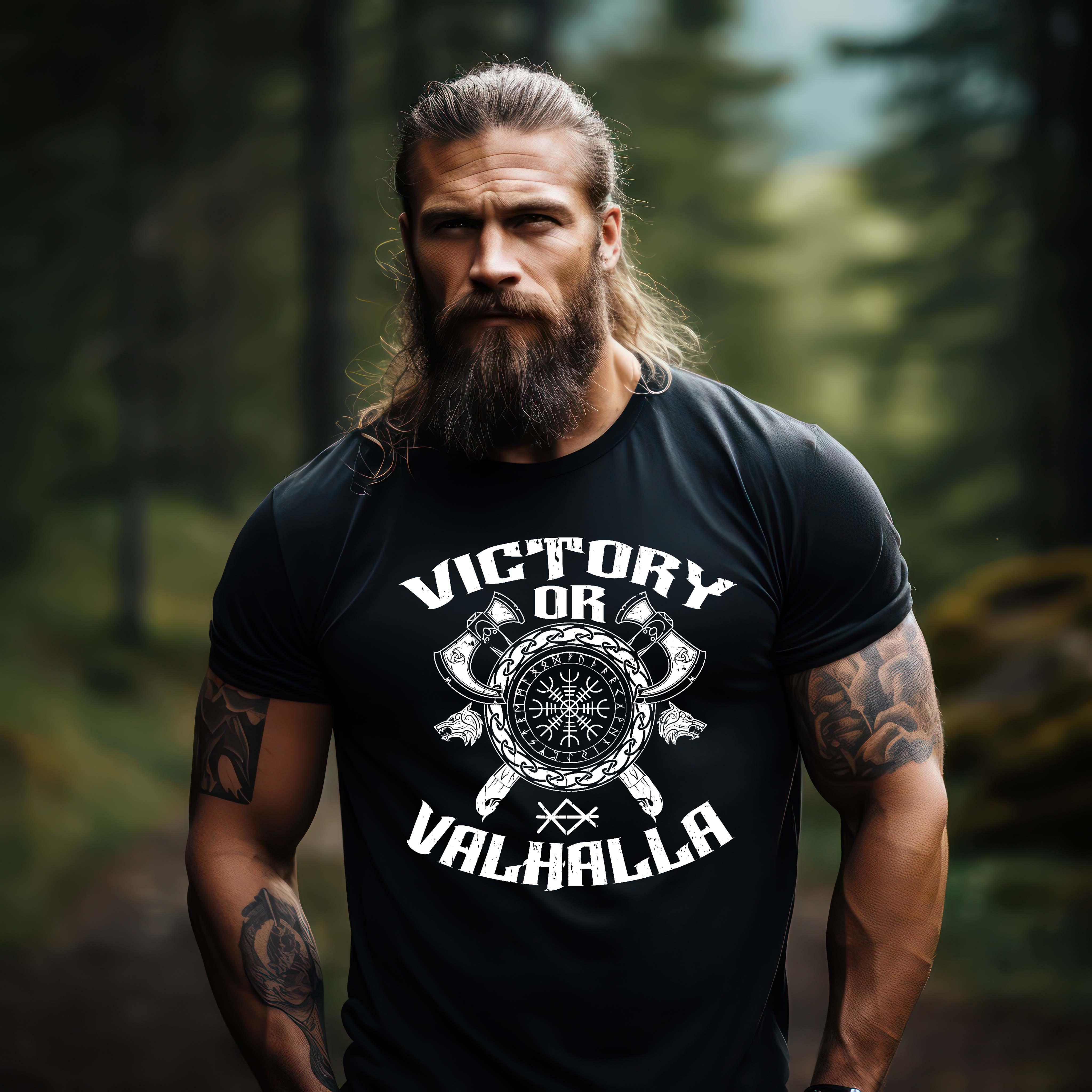 Wikinger Helm Of Awe Premiumshirt "Sieg oder Valhalla" – Kriegergeist in jedem Faden - Nordic Viking Wear