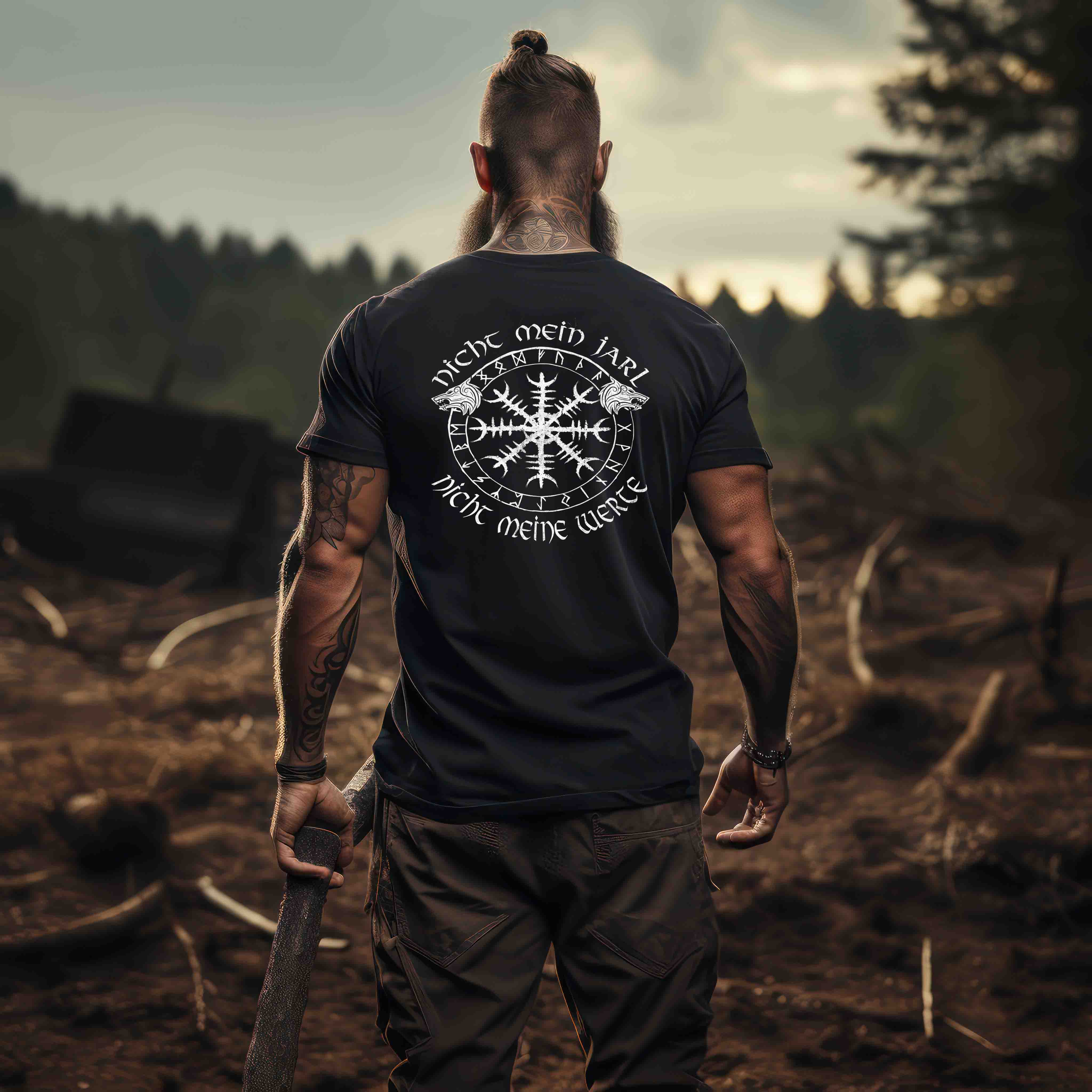 Premiumshirt Nicht mein Jarl Nicht Meine Werte Mit Front und Backprint - Nordic Viking Wear