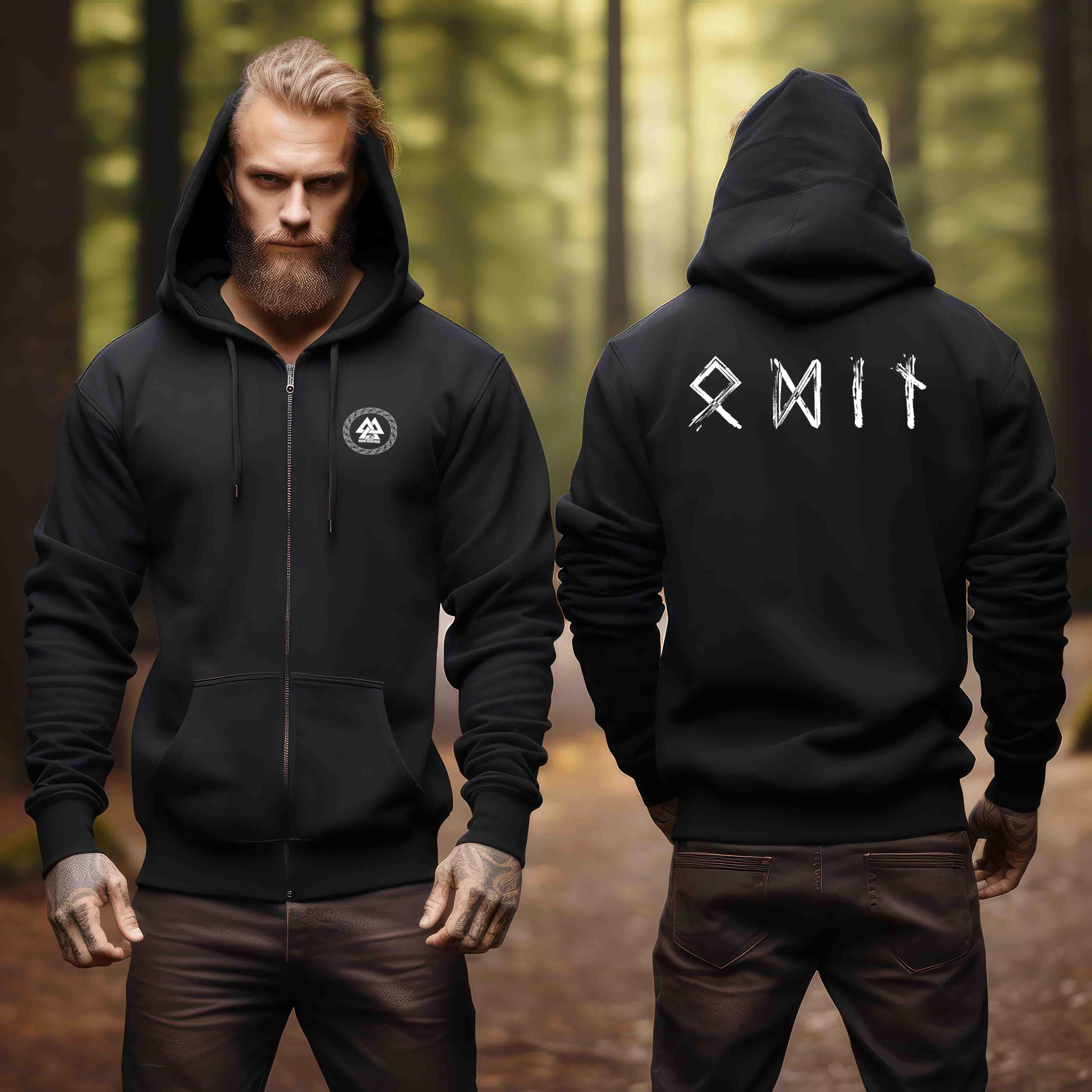 Odin Runenschrift Organic Zipper- Wikinger Götter Tee - Nordisches Symbol Zipp Hoodie - Nordic Viking Wear