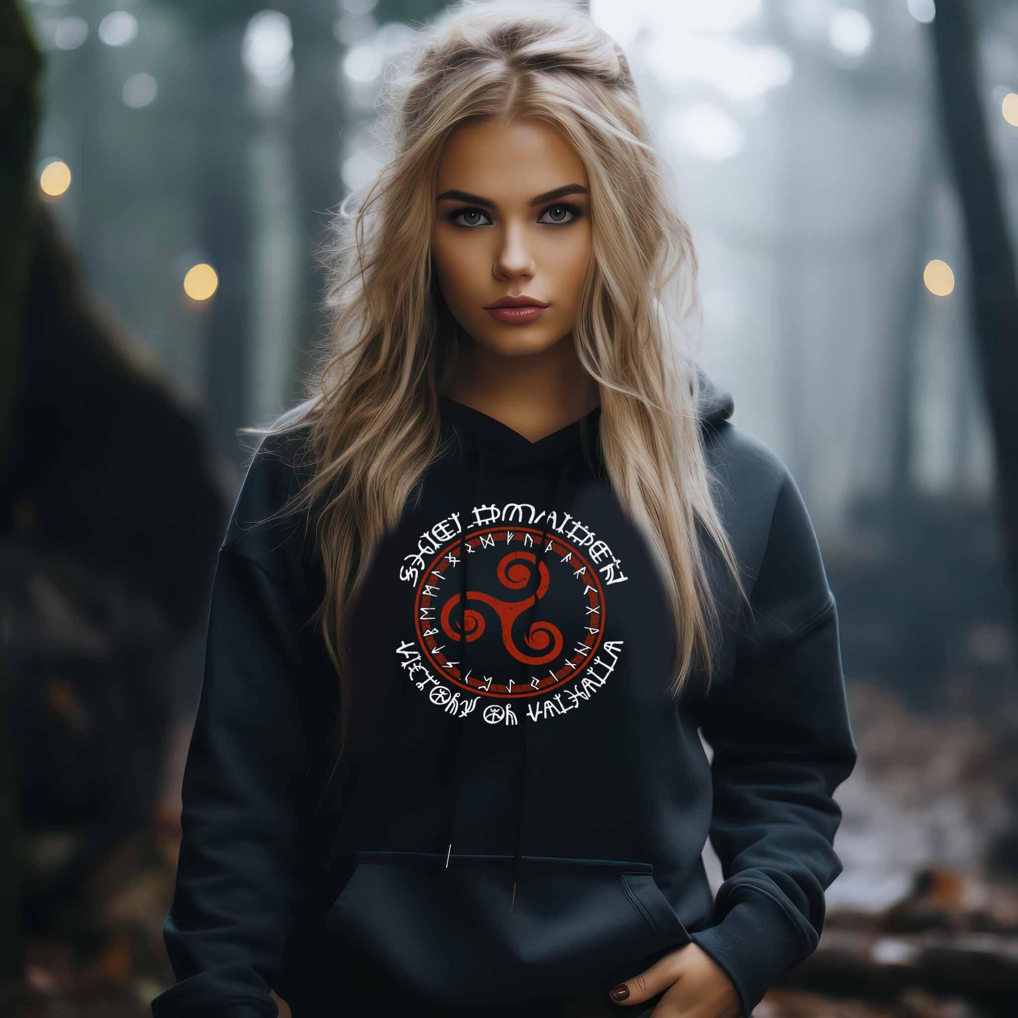 Triskelion Ehre: Schildmaiden Hoodie mit Runenkreis – Für Kriegerinnen des Alltags - Nordic Viking Wear