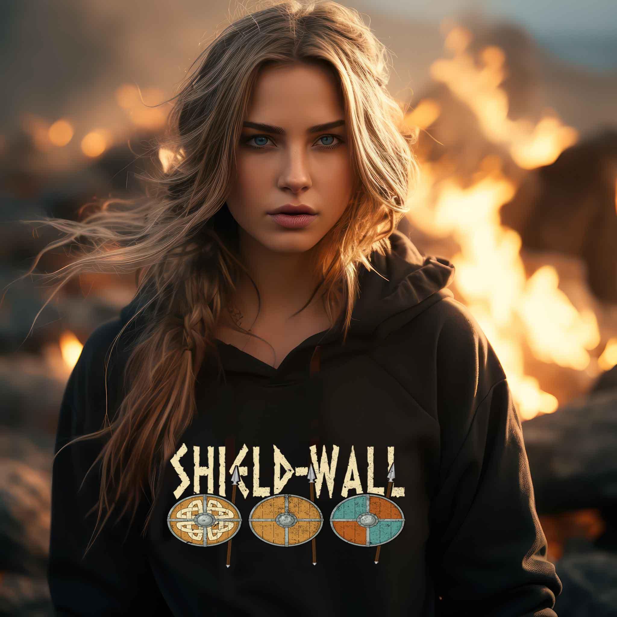 Wikinger Shield-Wall Schildmaiden Hoodie - Krieger Verteidigungslinie - Nordische Schlacht Bekleidung - Nordic Viking Wear