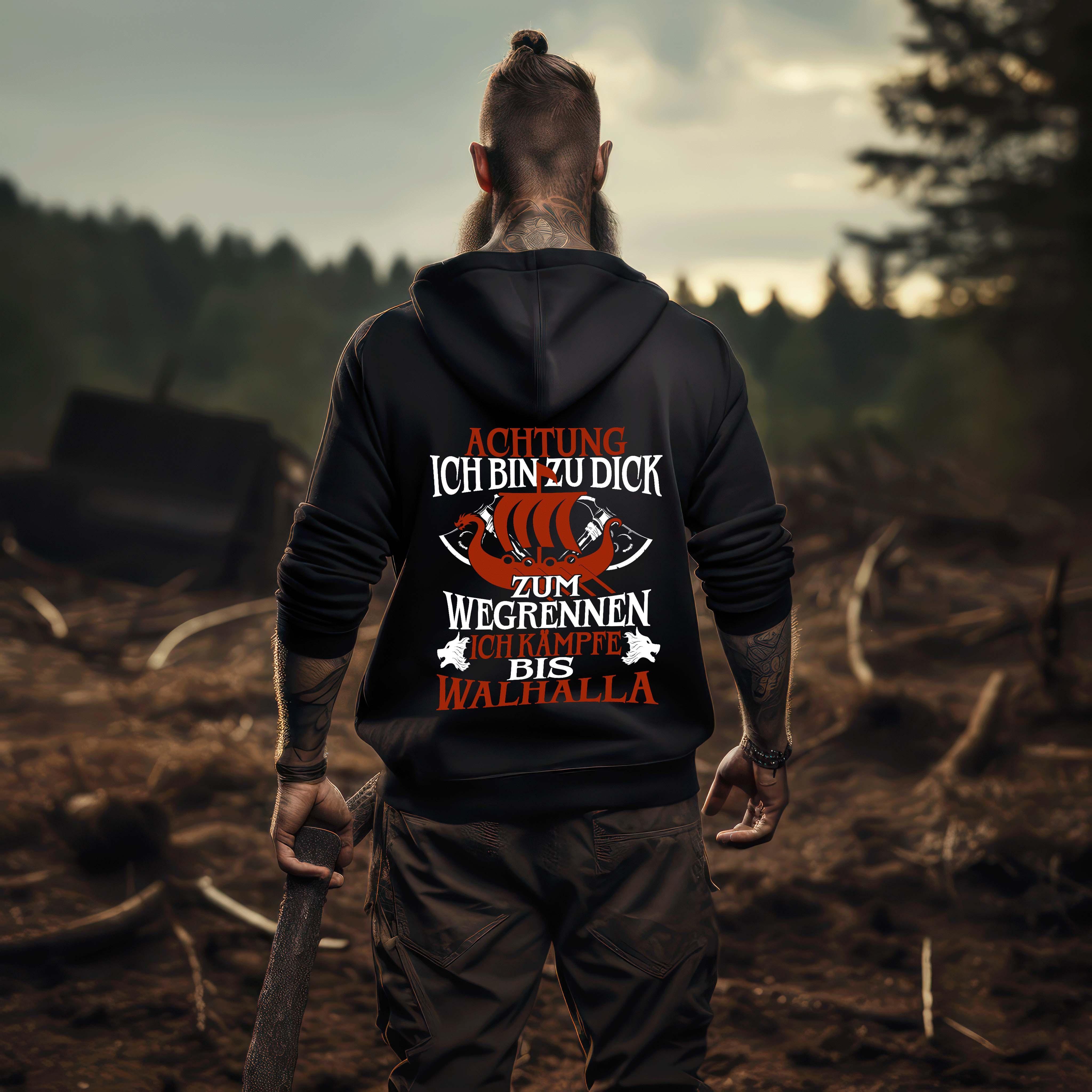 Wikinger Premium Hoodie "Achtung Ich Bin Zu Dick Zum Wegrennen" - Nordic Viking Wear