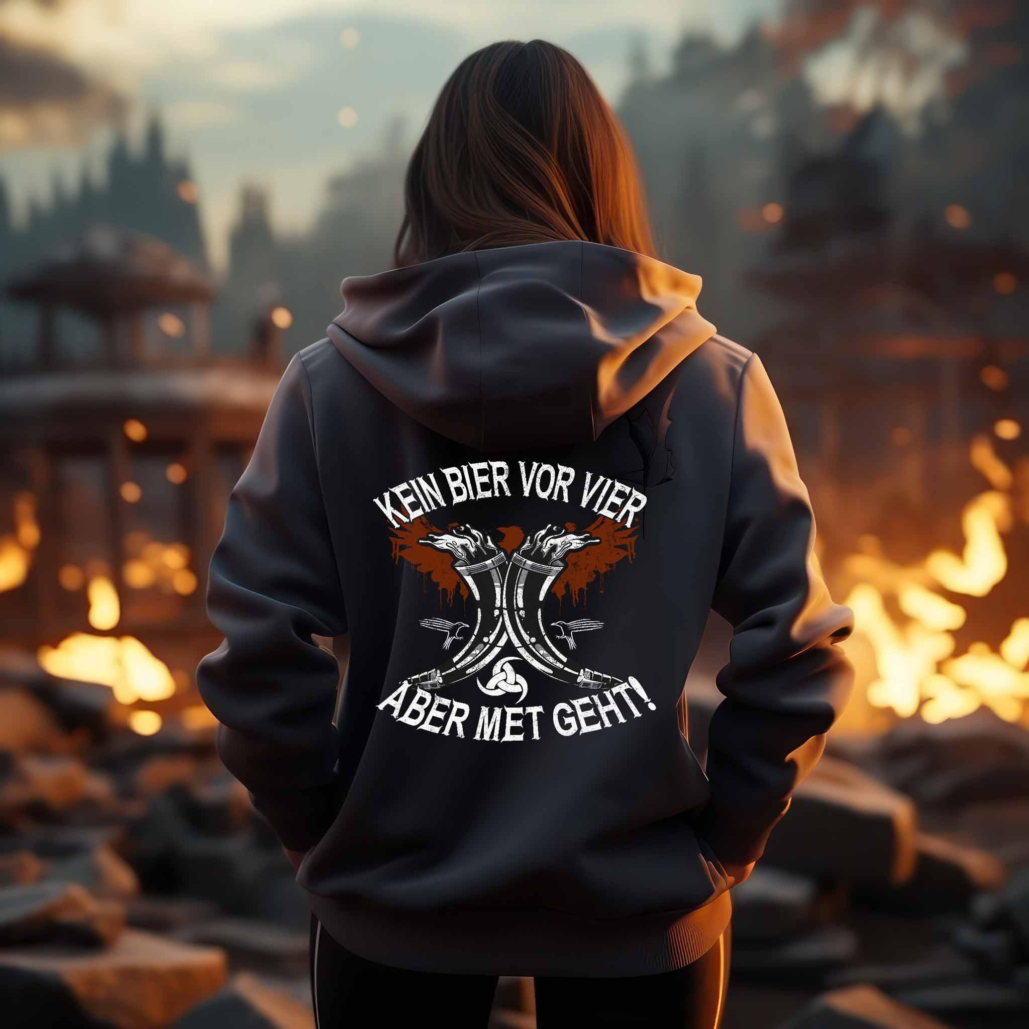 Schildmaiden Hoodie "Kein Bier vor Vier – Aber Met Geht" – Bequemer Met-Liebhaber Kapuzenpullover