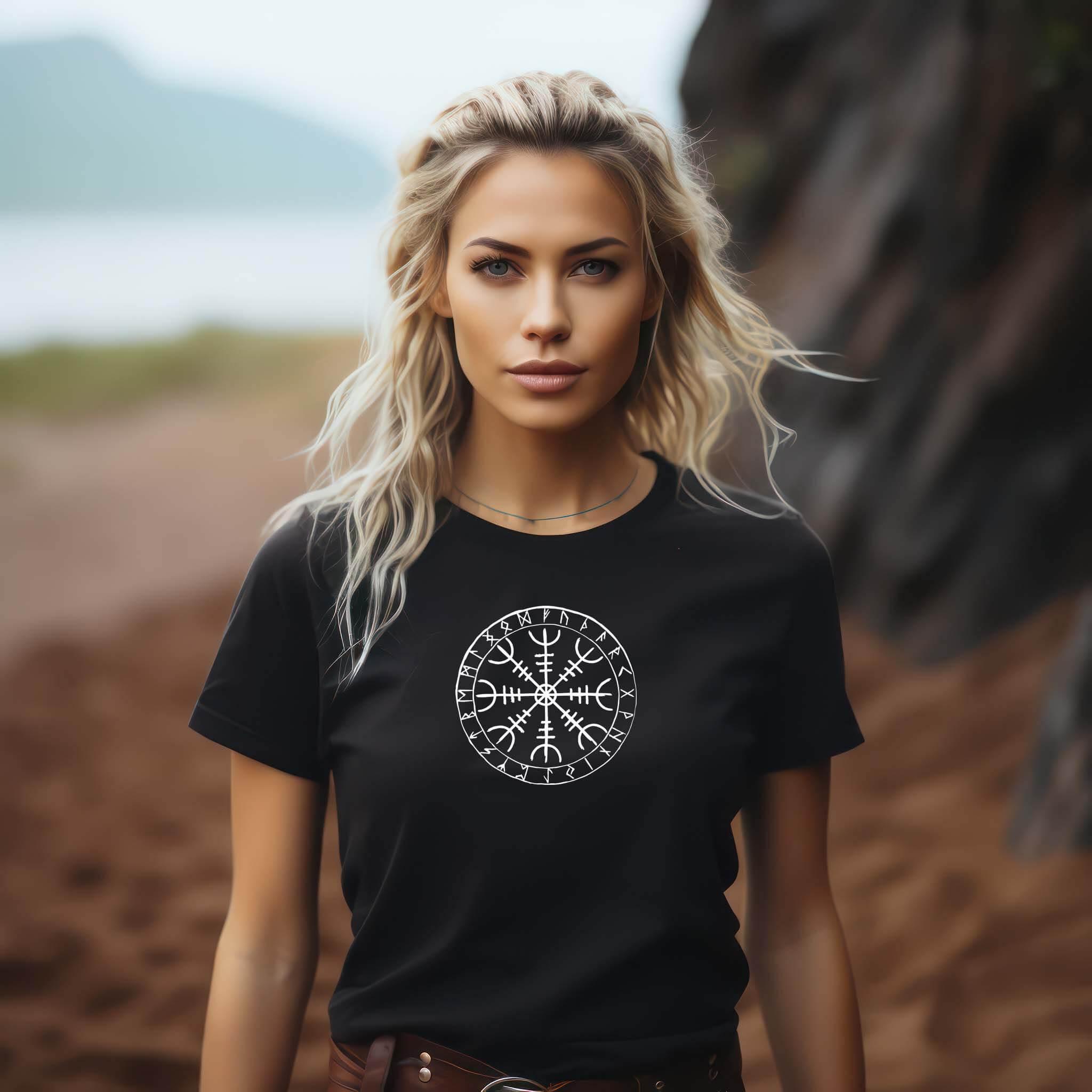 "Mystisches Runenrad" Helm Of Awe Damen Premiumshirt - Nordic Viking Wear
