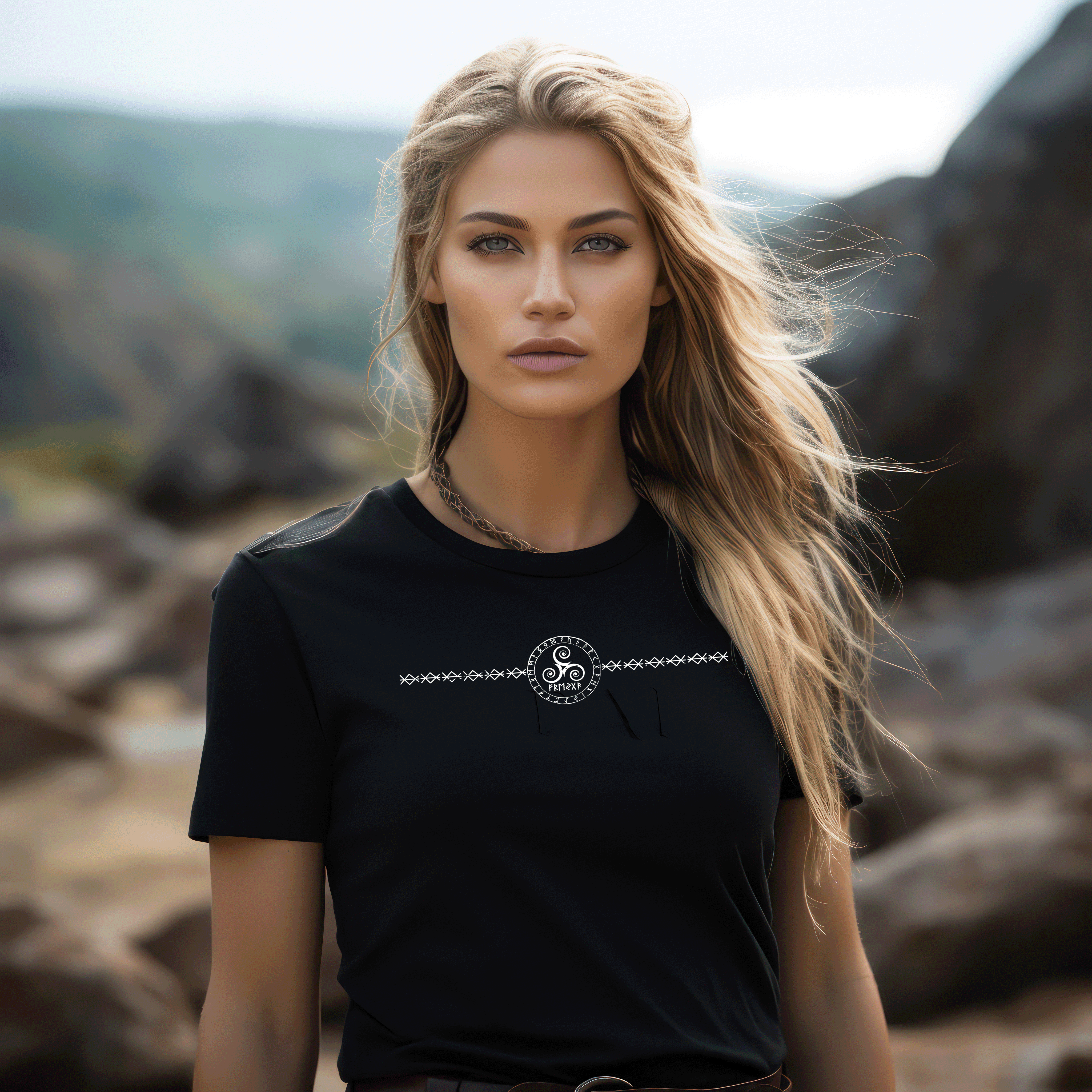 Schildmaiden Premium Shirt "Nordische Eleganz" – Mystisches Runendesign - Nordic Viking Wear